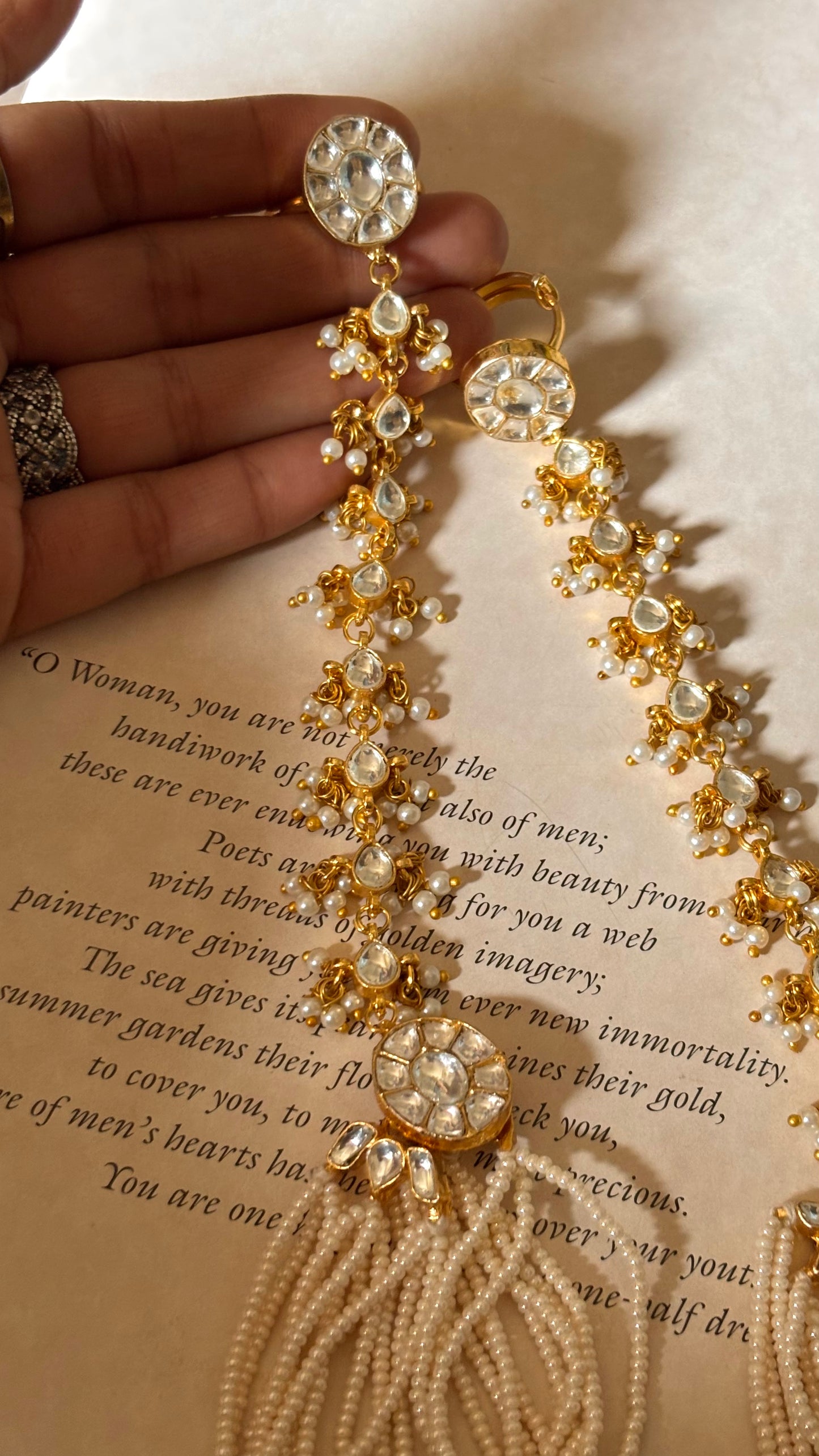 Paachi Kundan pearl Hathphool