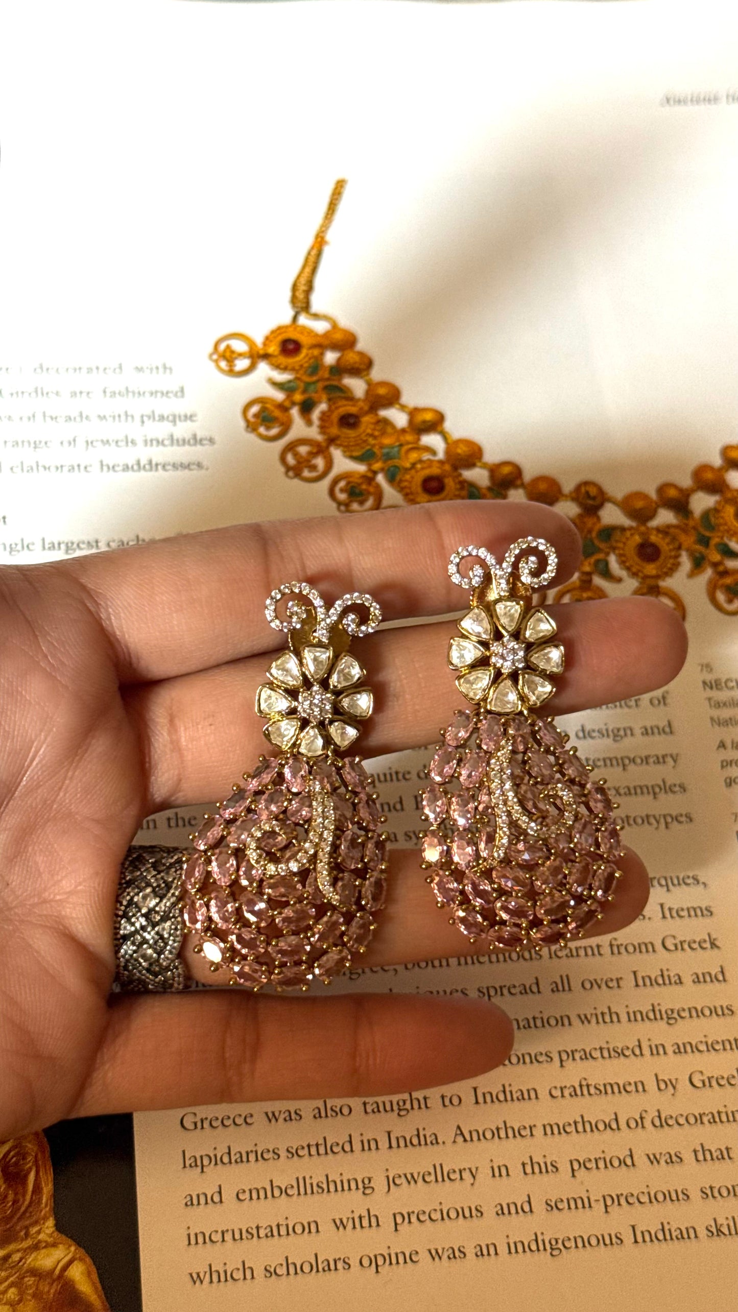 Rose quartz doublets floral cocktail earrings