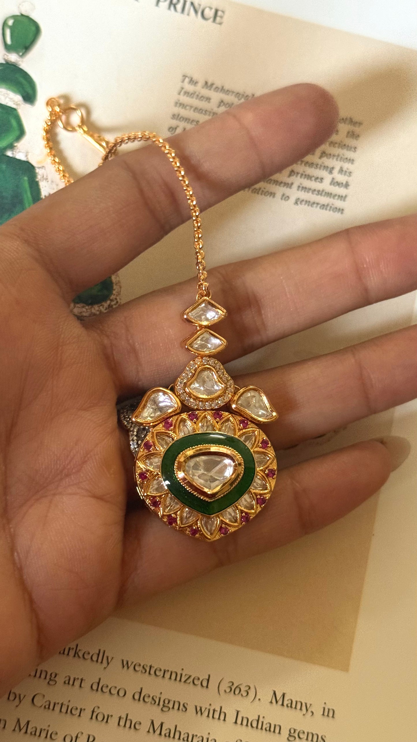 Emerald meenakari polki maangtika