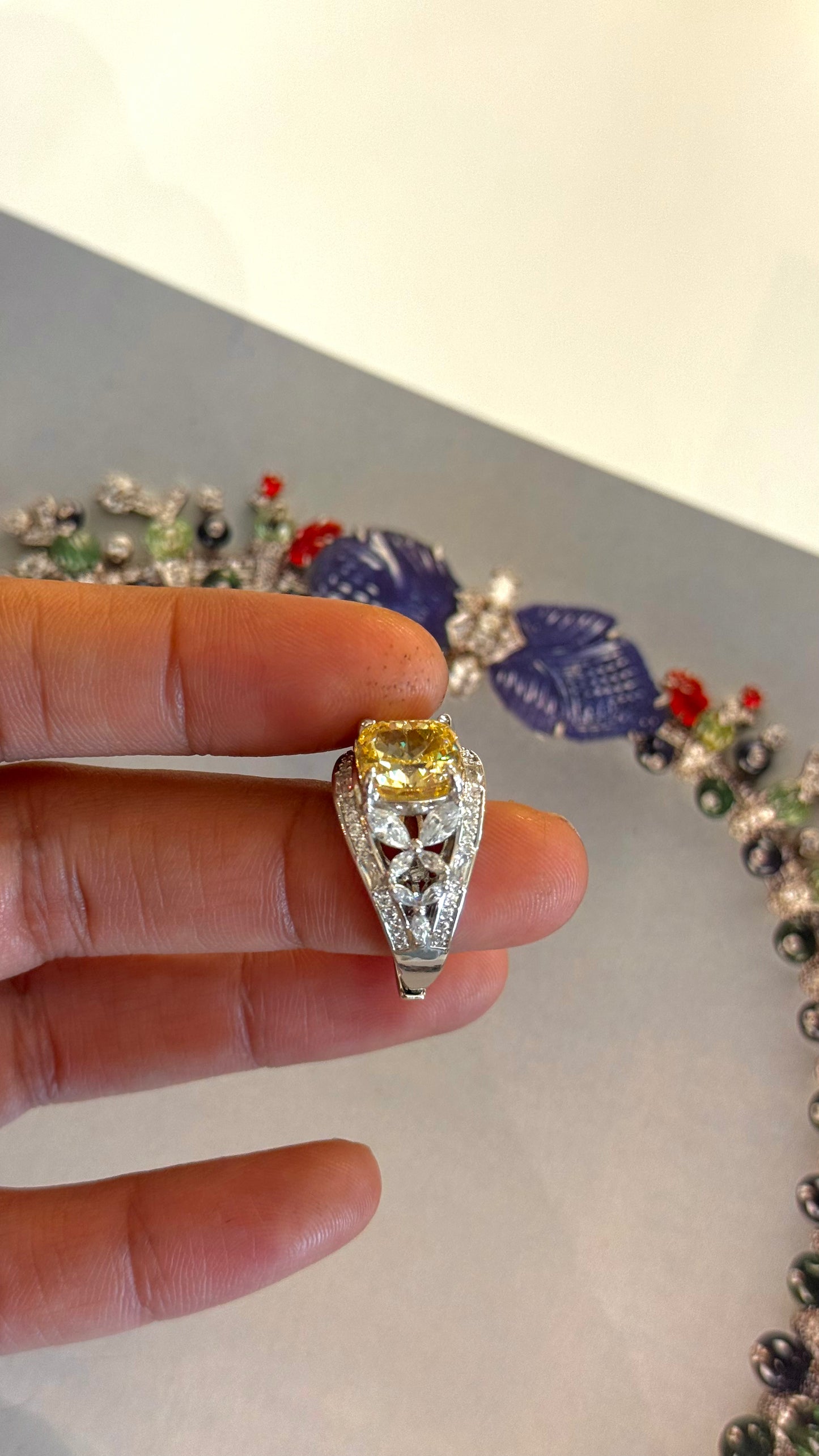 Citrine cz diamond designer cocktail ring