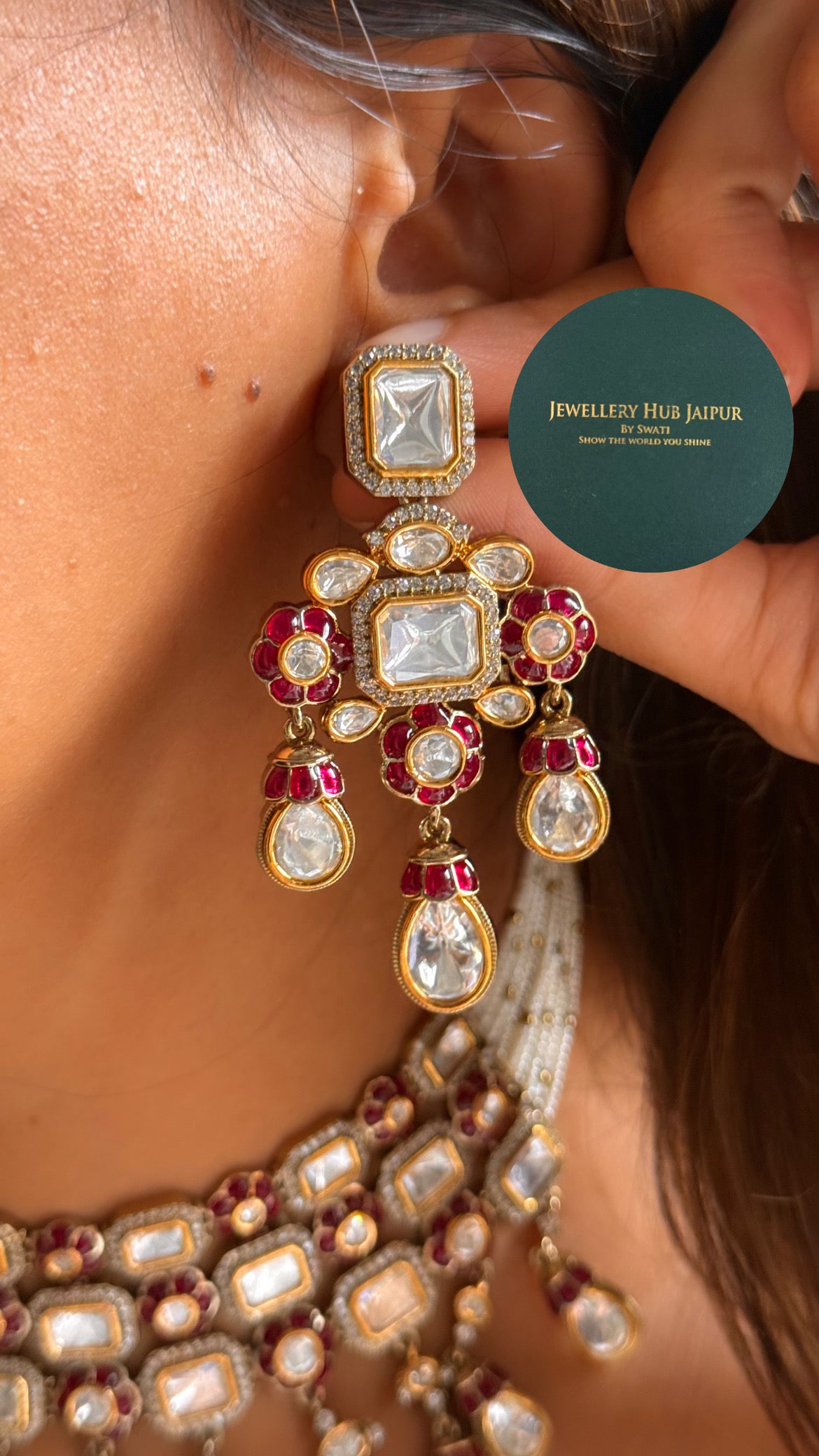 Ruby floral & moissanite polki choker set