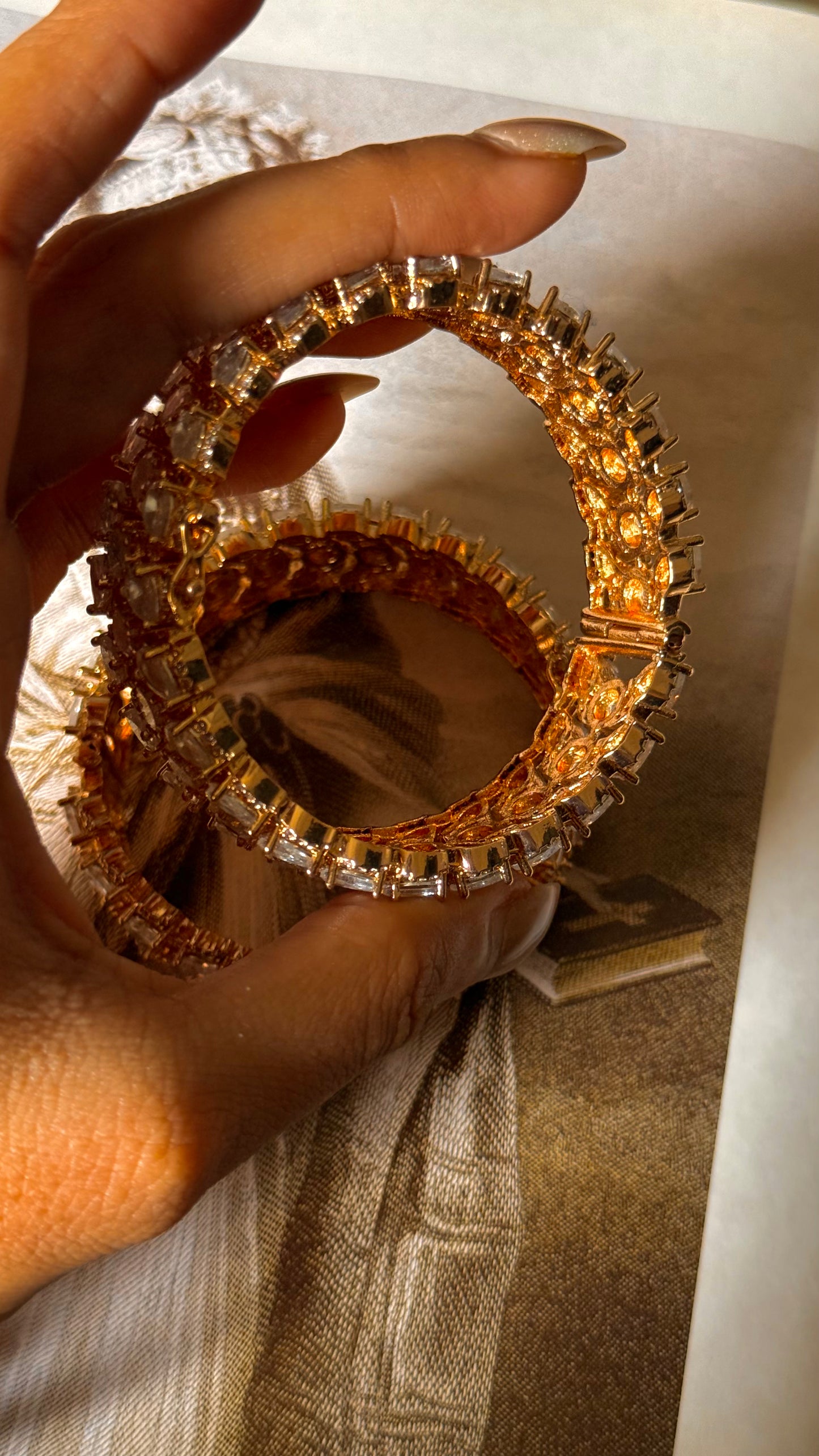 Moissanite polki leaves design openable bangle