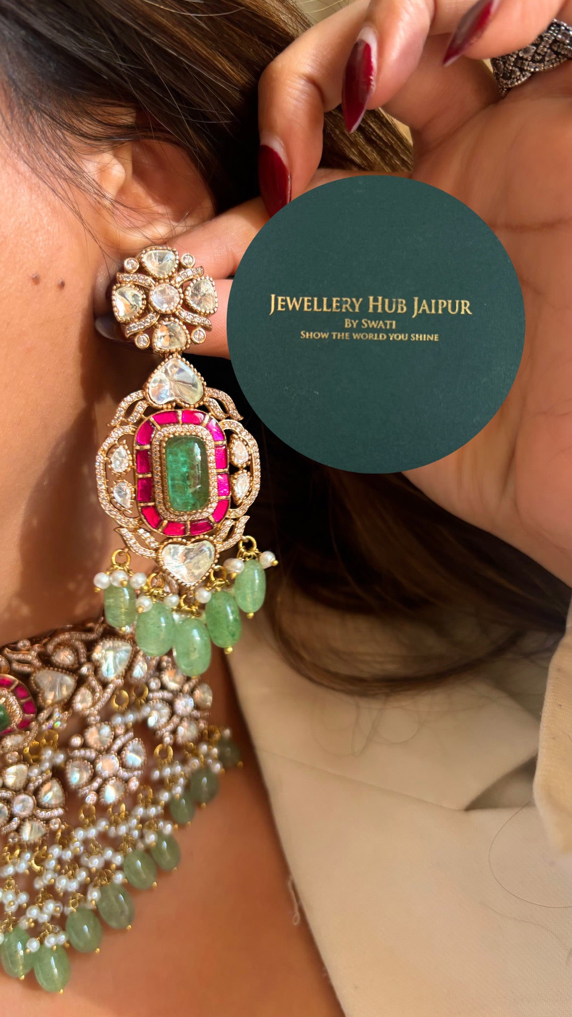 Tahira Moissanite paana ruby jhalar choker