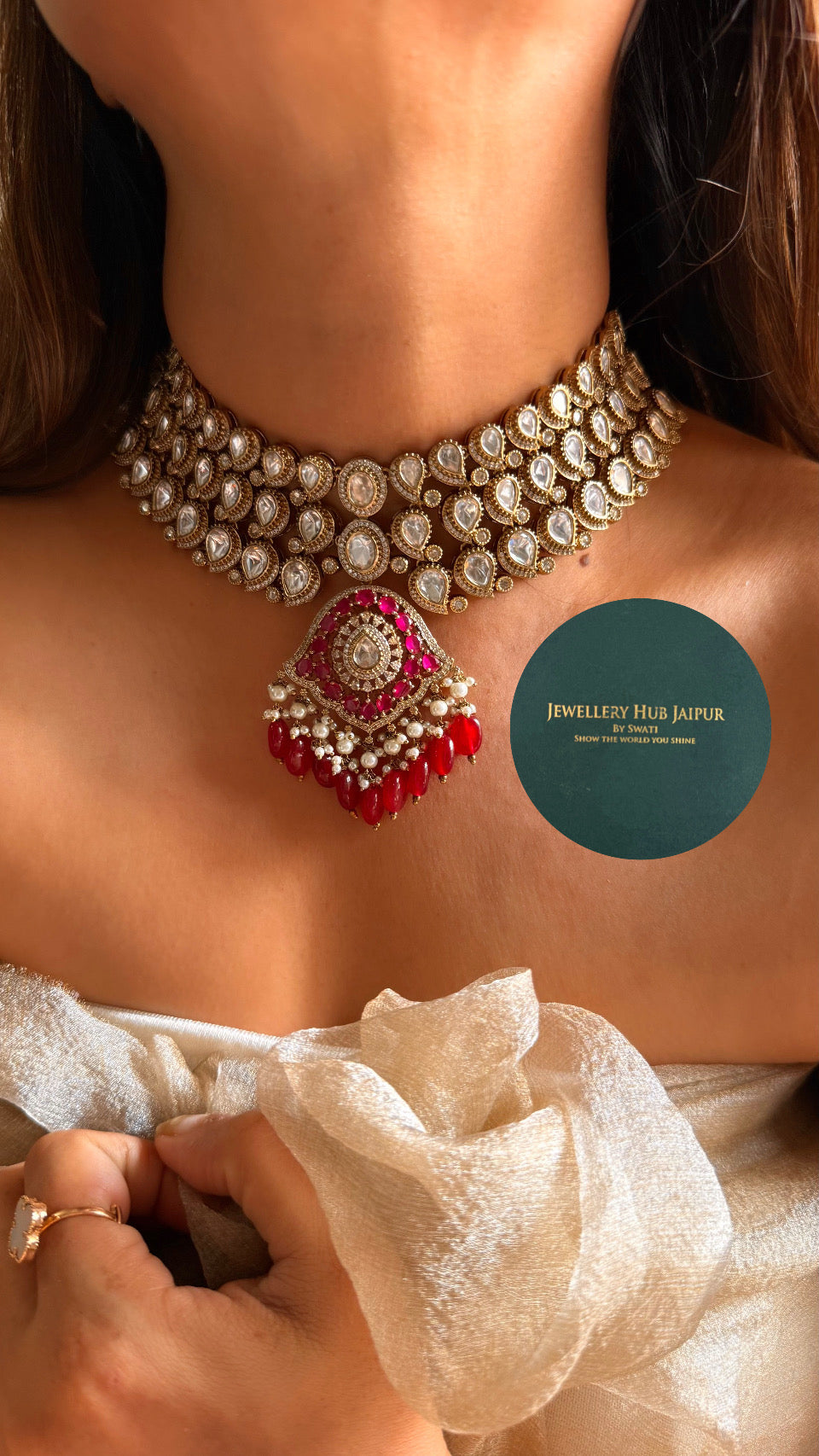 Heritage Ruby victorian triple line choker set