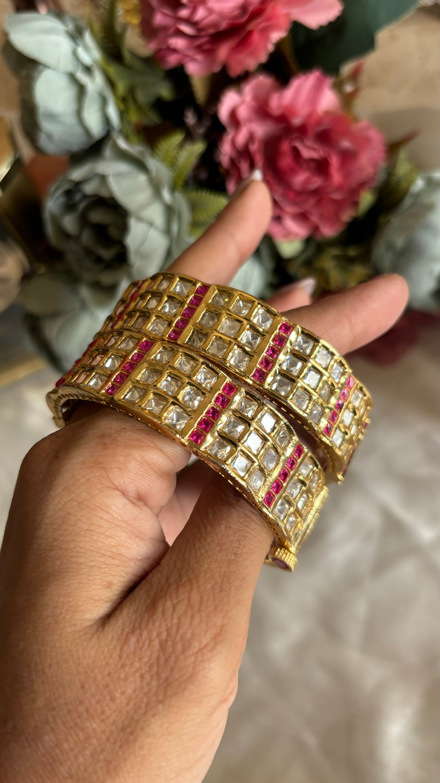 Ruby Moissaanite tripple line bangle set openable