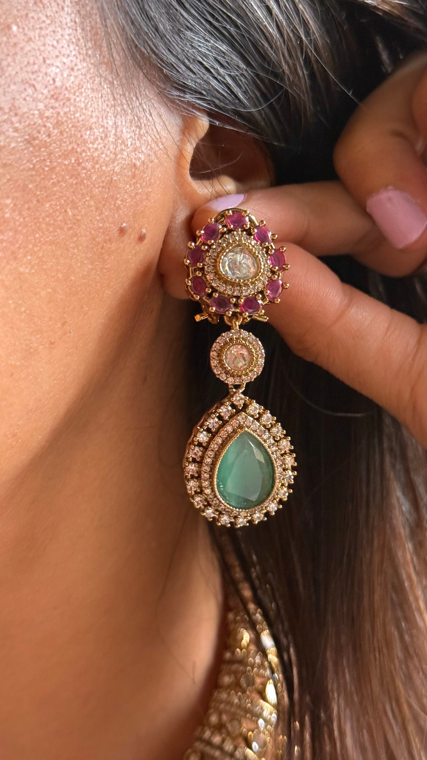 Rani pink ruby with mint designer collar necklace
