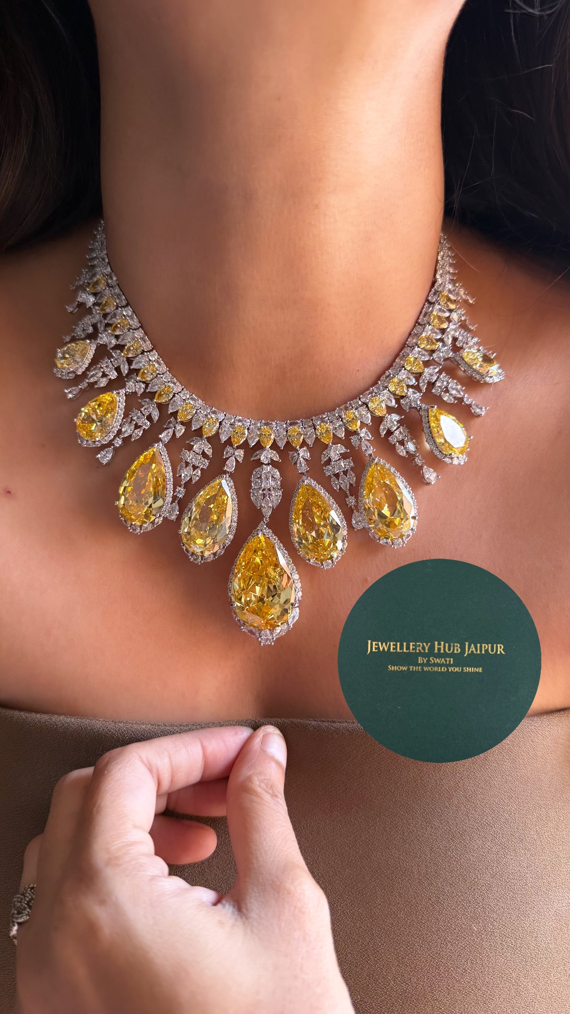Citrine diamond cascade cocktail collar set