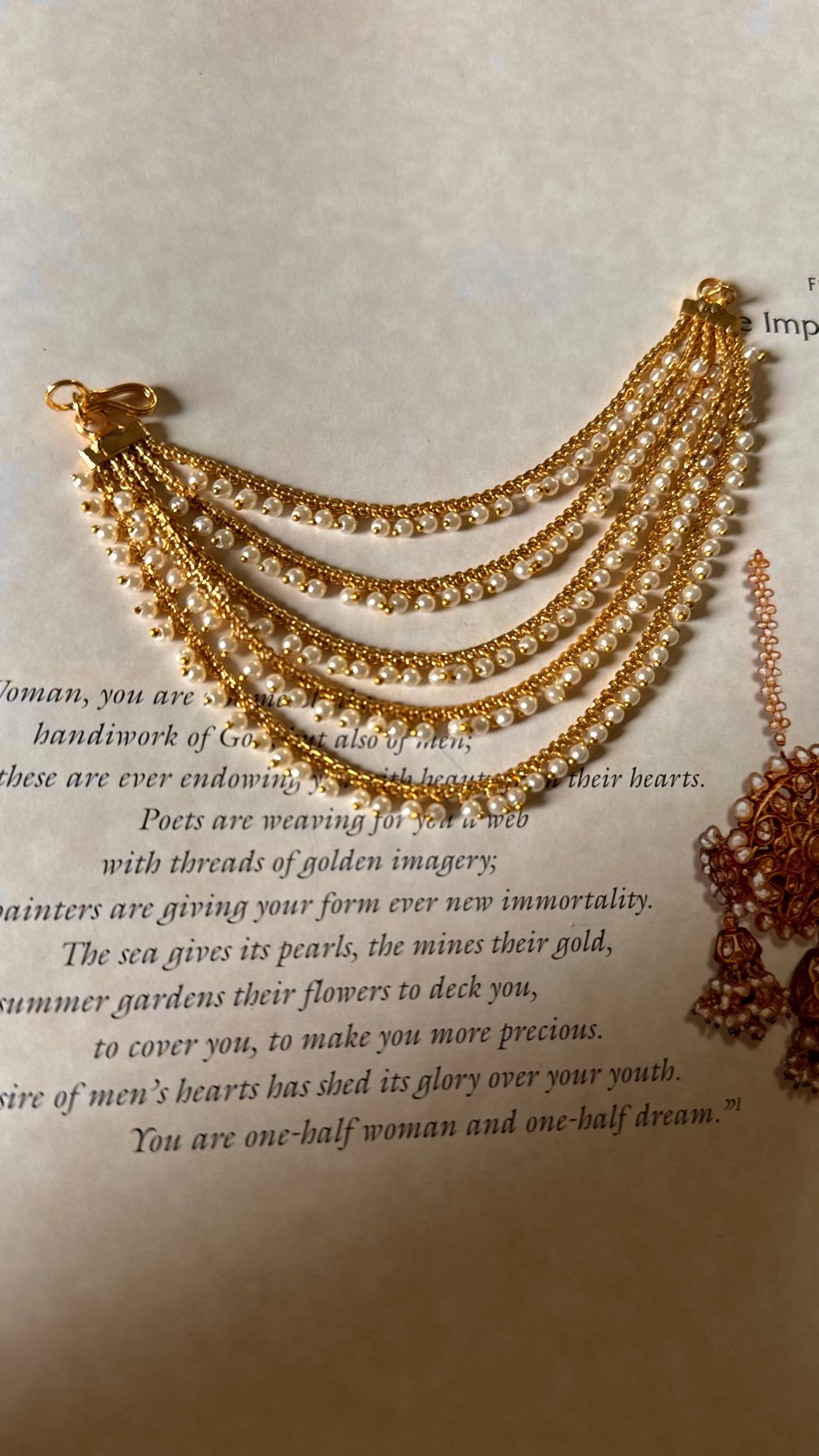5 layer pearl golden ear chain