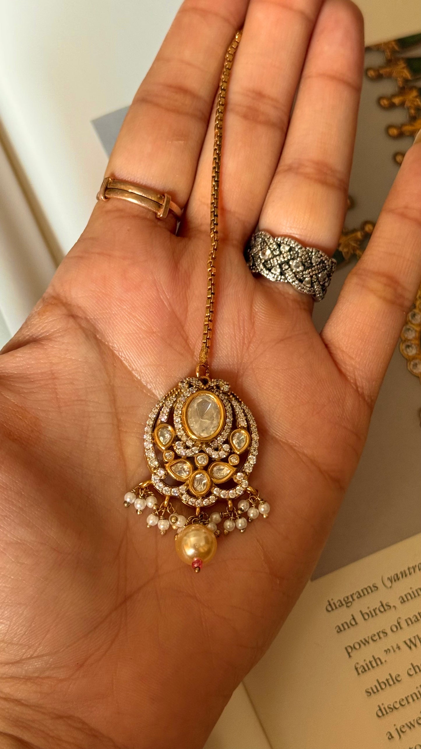 Moissanite polki mangtika with pearl and ruby detailing