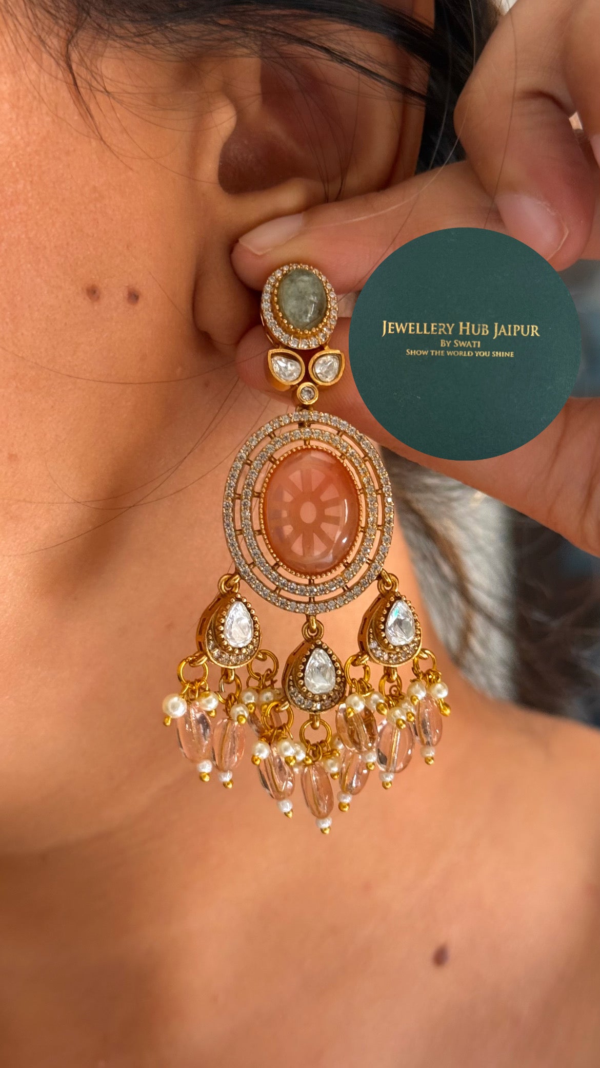 Tangerine doublet & navratna with multicoloured strawberries drop choker set