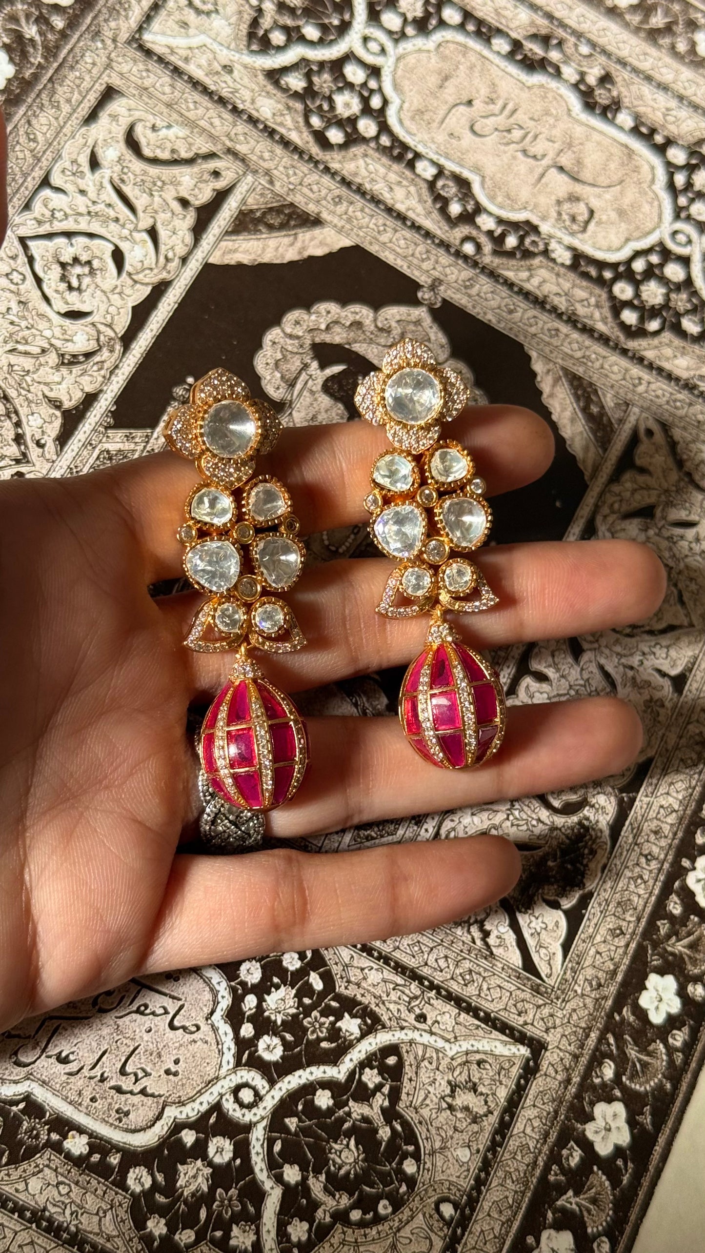 Ruby katdana & moissanite floral danglers