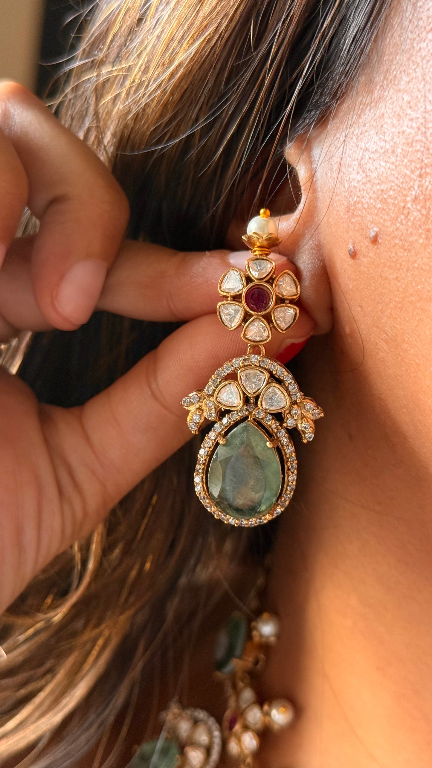 Mint doublet floral polki necklace