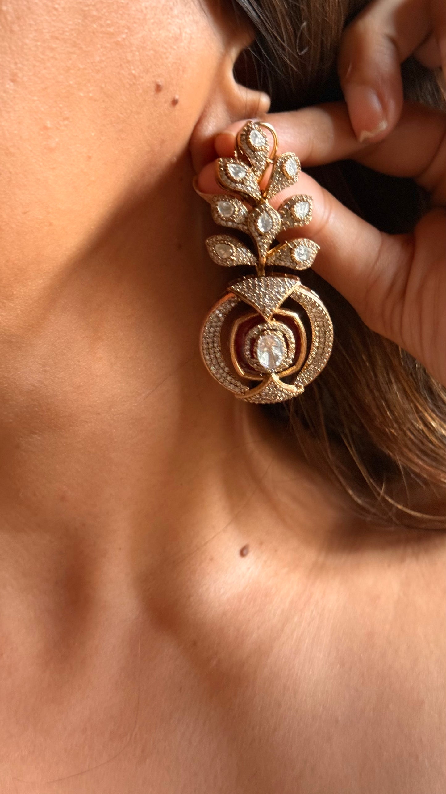 Ruby leaf design moissanite danglers