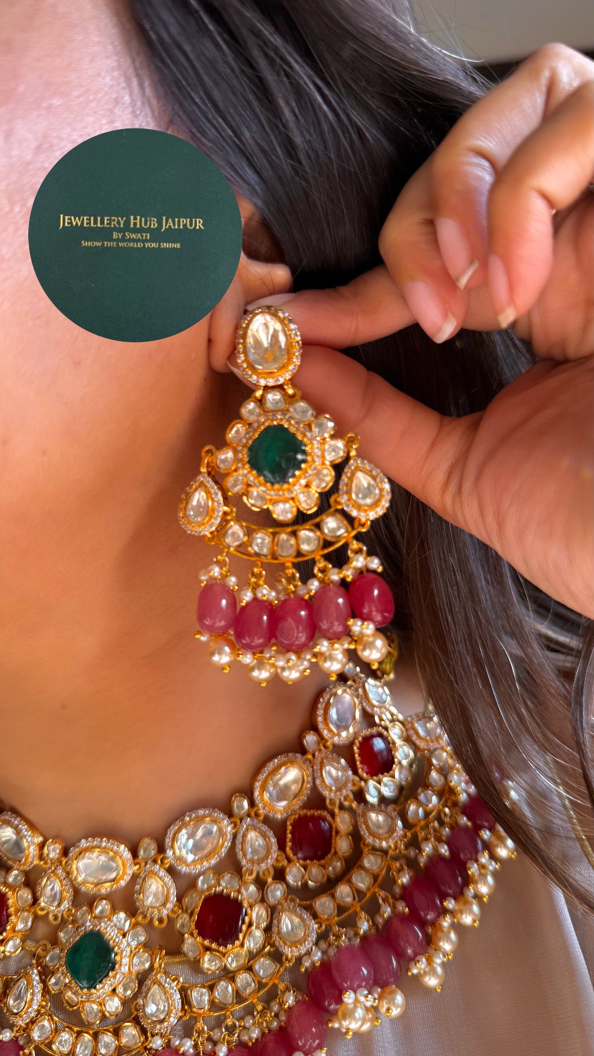Real Moissanite ruby & emerald necklace