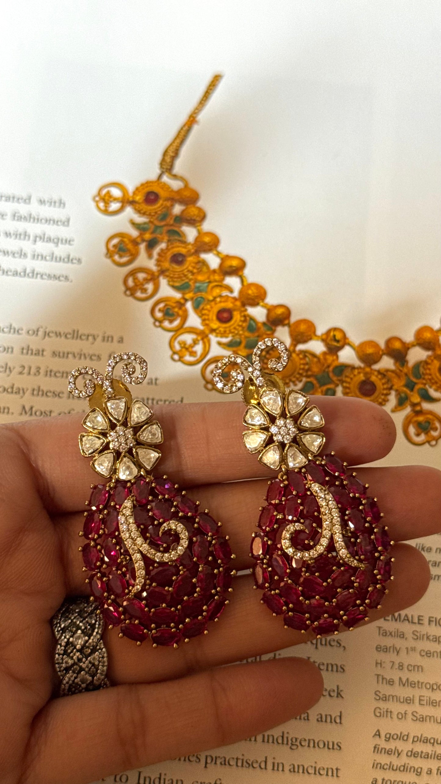 Rani pink ruby doublets floral cocktail earrings