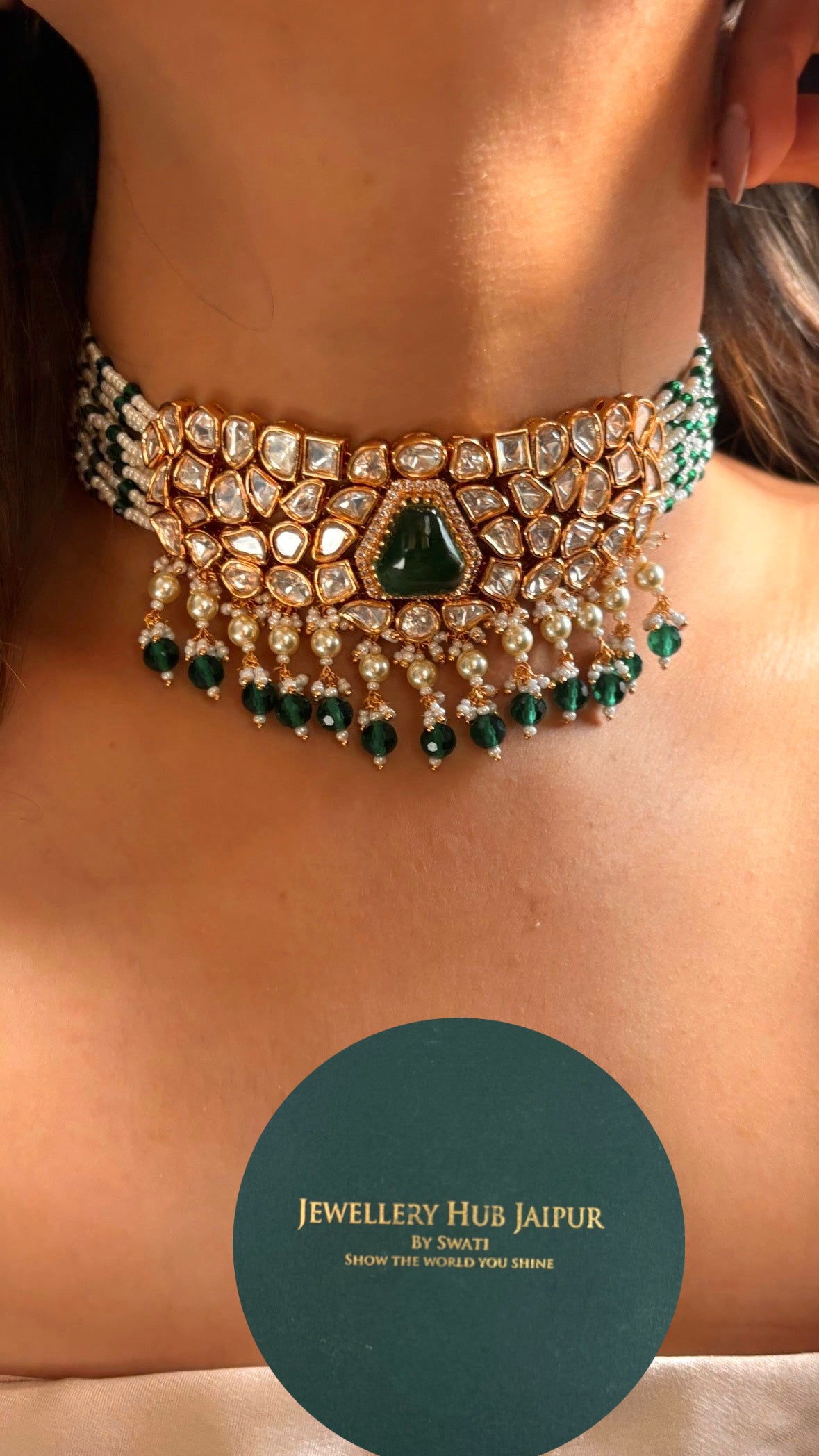 Emerald moissanite choker set with earrings