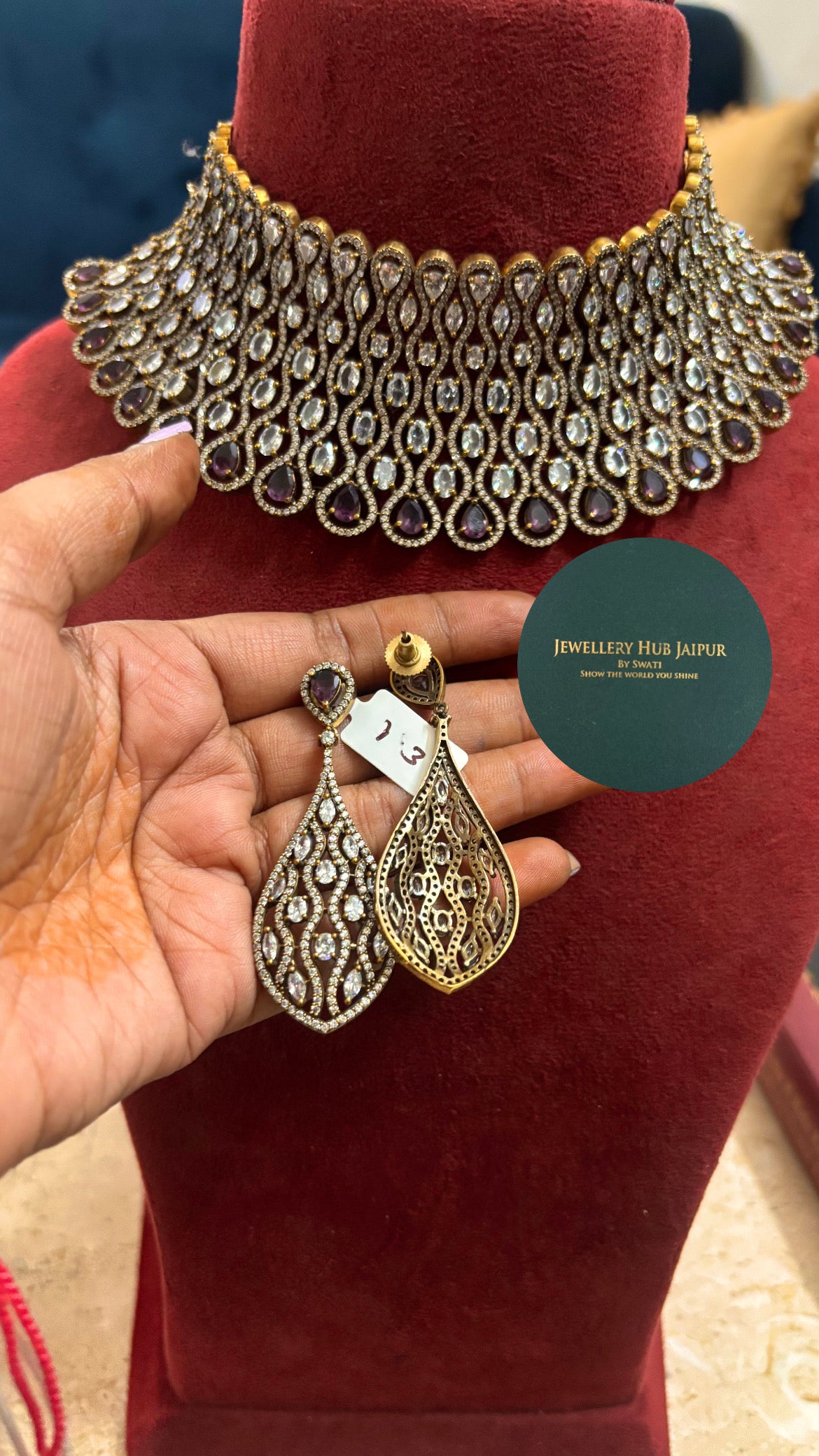 Risha Wine doublet and moissanite designer choker set