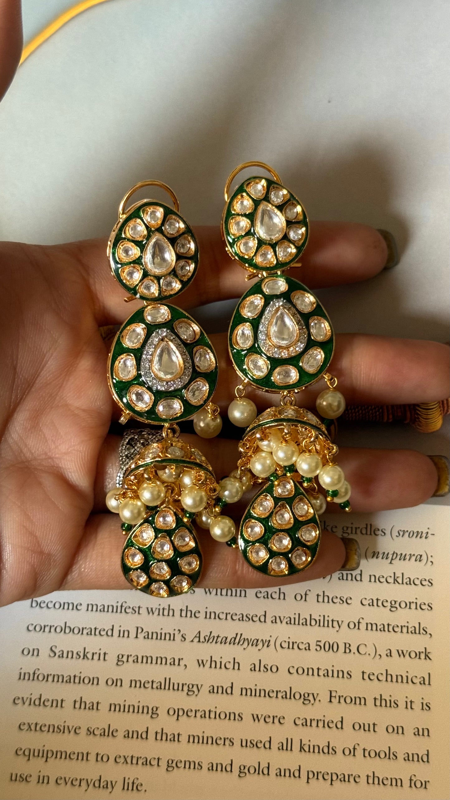 Emerald meenakari jhumka