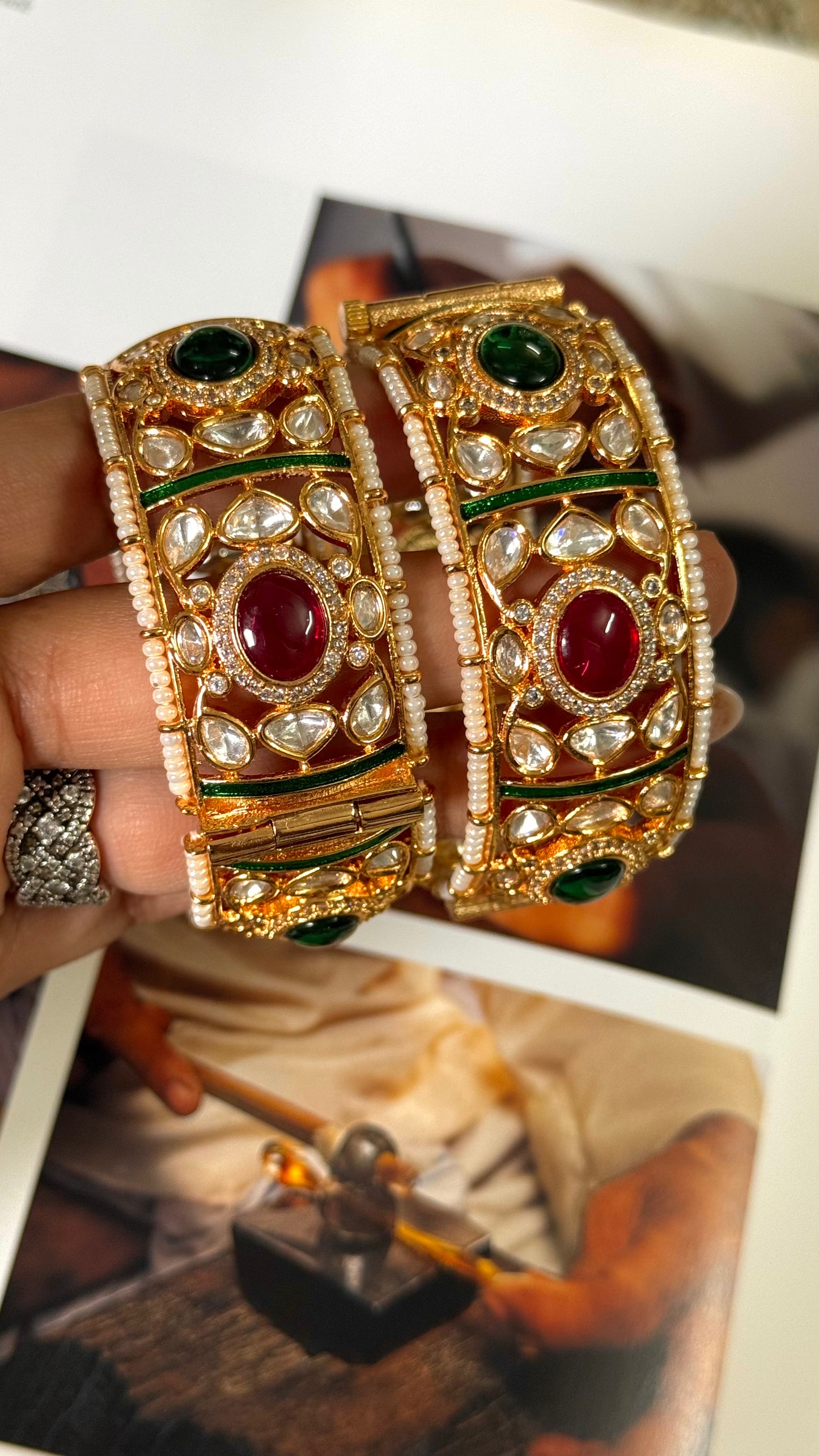 Emerald & ruby doublet openable bangle