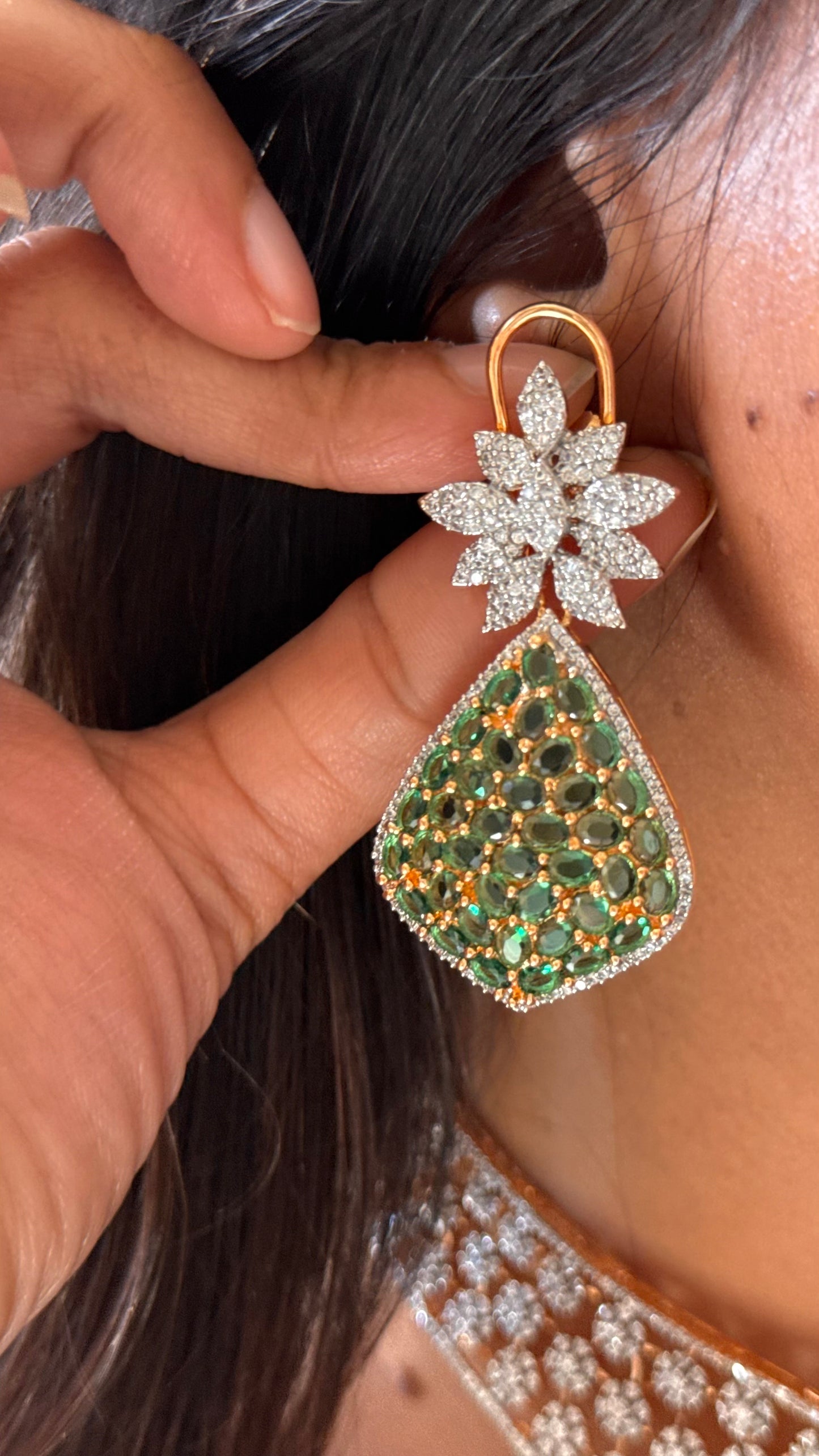 Emerald rose gold designer cocktail Necklace