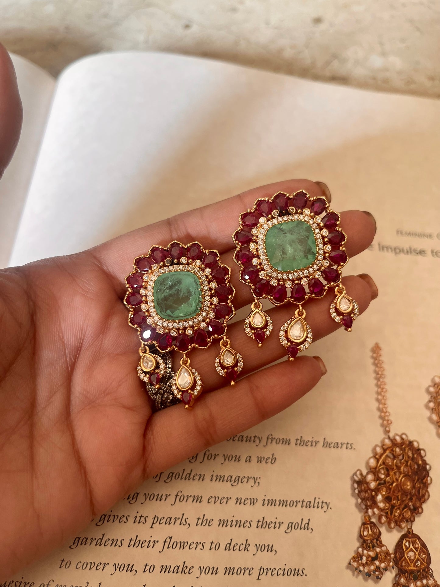 Ruby & mint moissanite studs