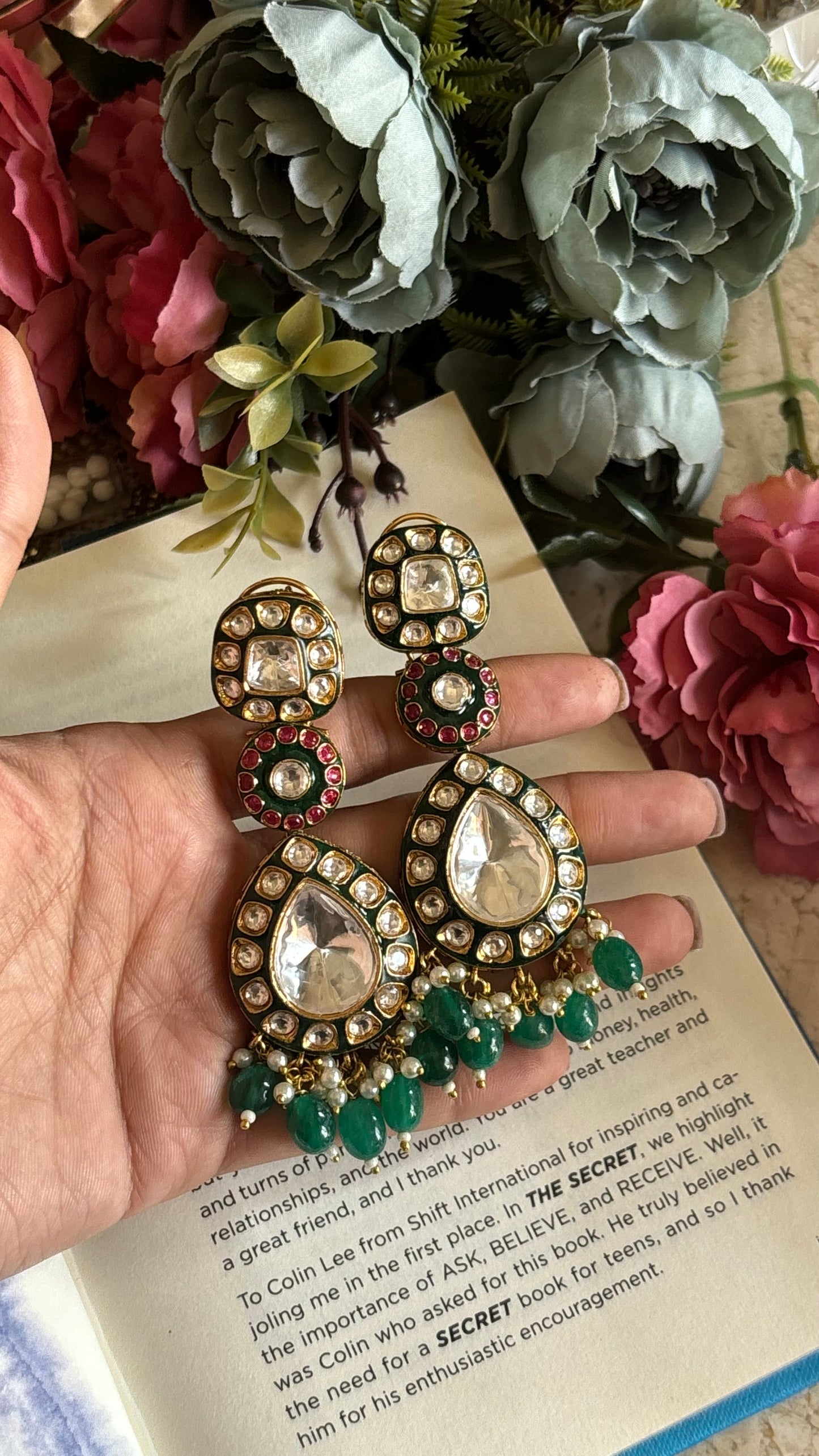Emerald ruby meenakari danglers