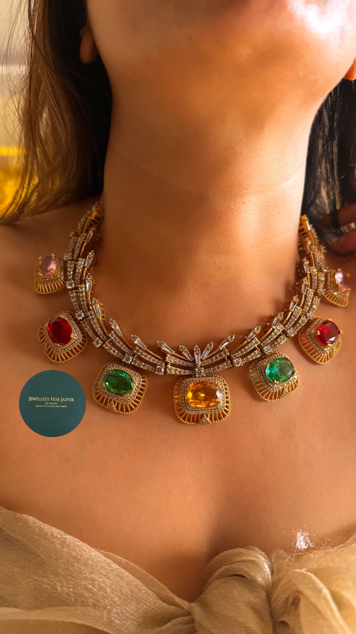Navratna doublet cocktail collar set