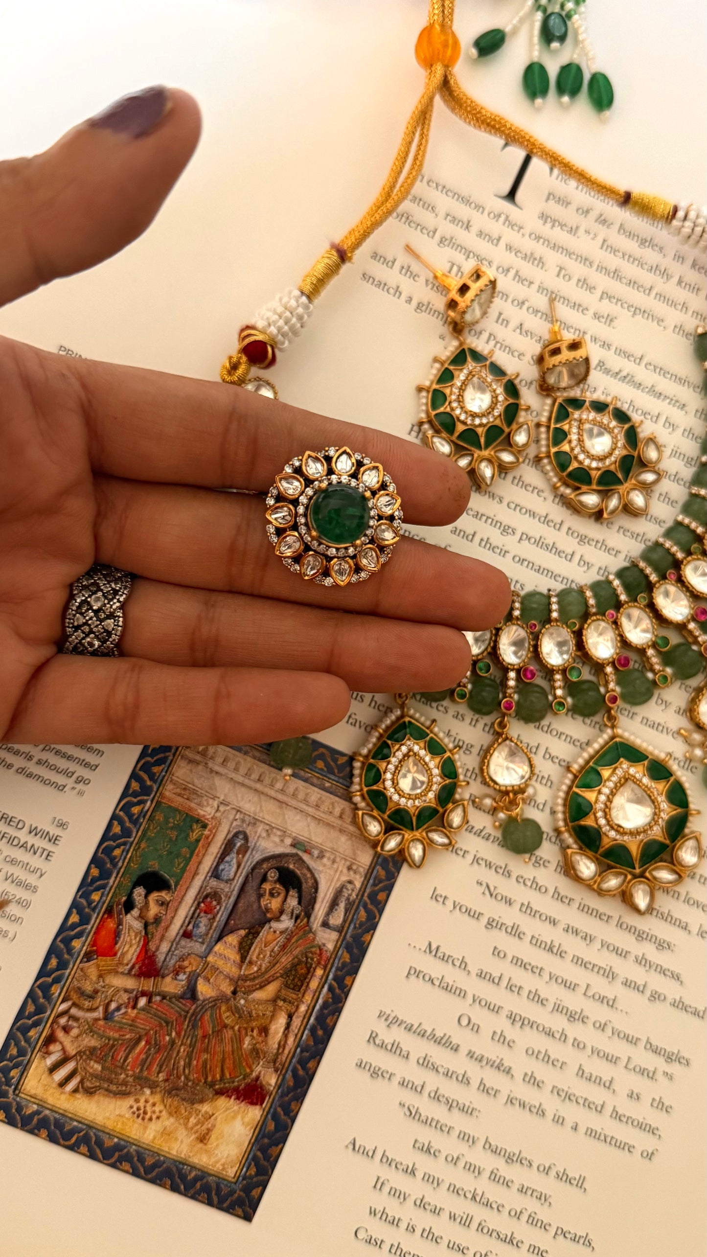 Mint rani pink doublet moissanite & emerald katdana collar set