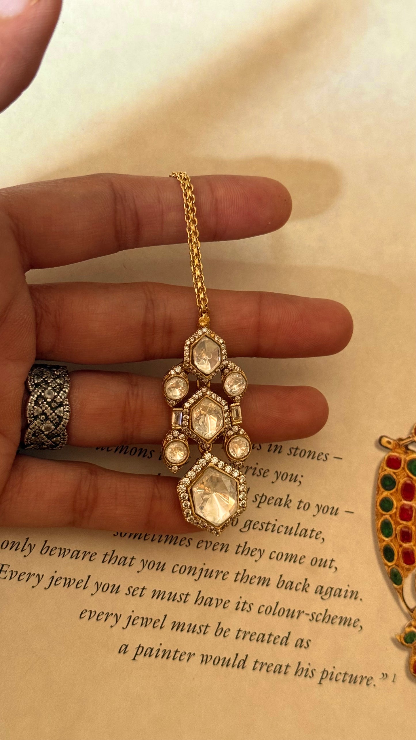 Moissanite polki maangtika