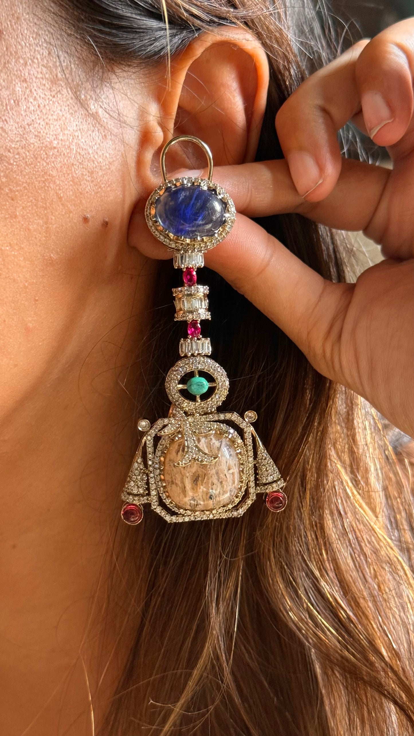 Sabhyasachi inspired
Sapphire doublet designer cocktail danglers