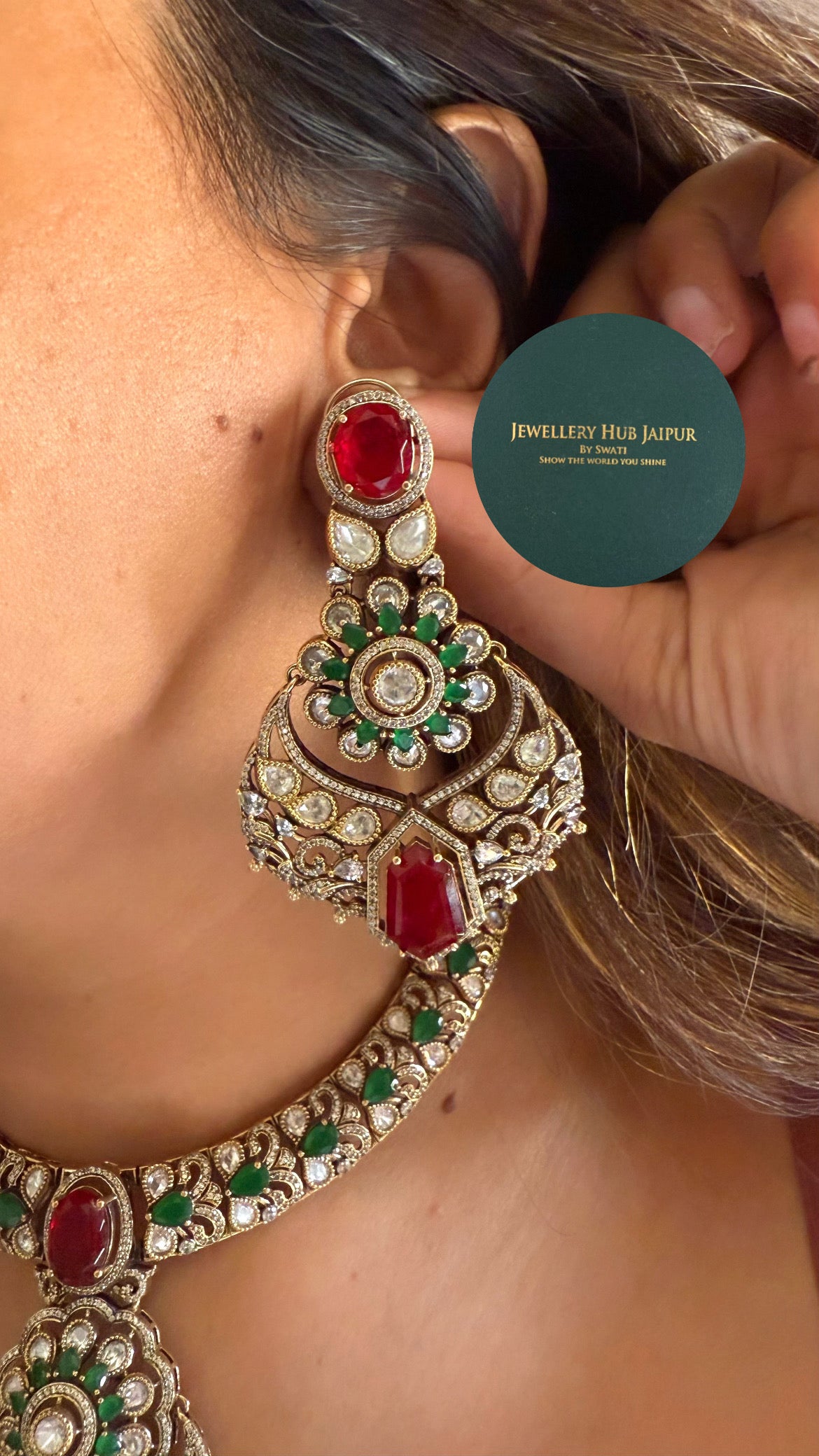 Laali- Ruby doublet & emerald polki moissanite collar necklace