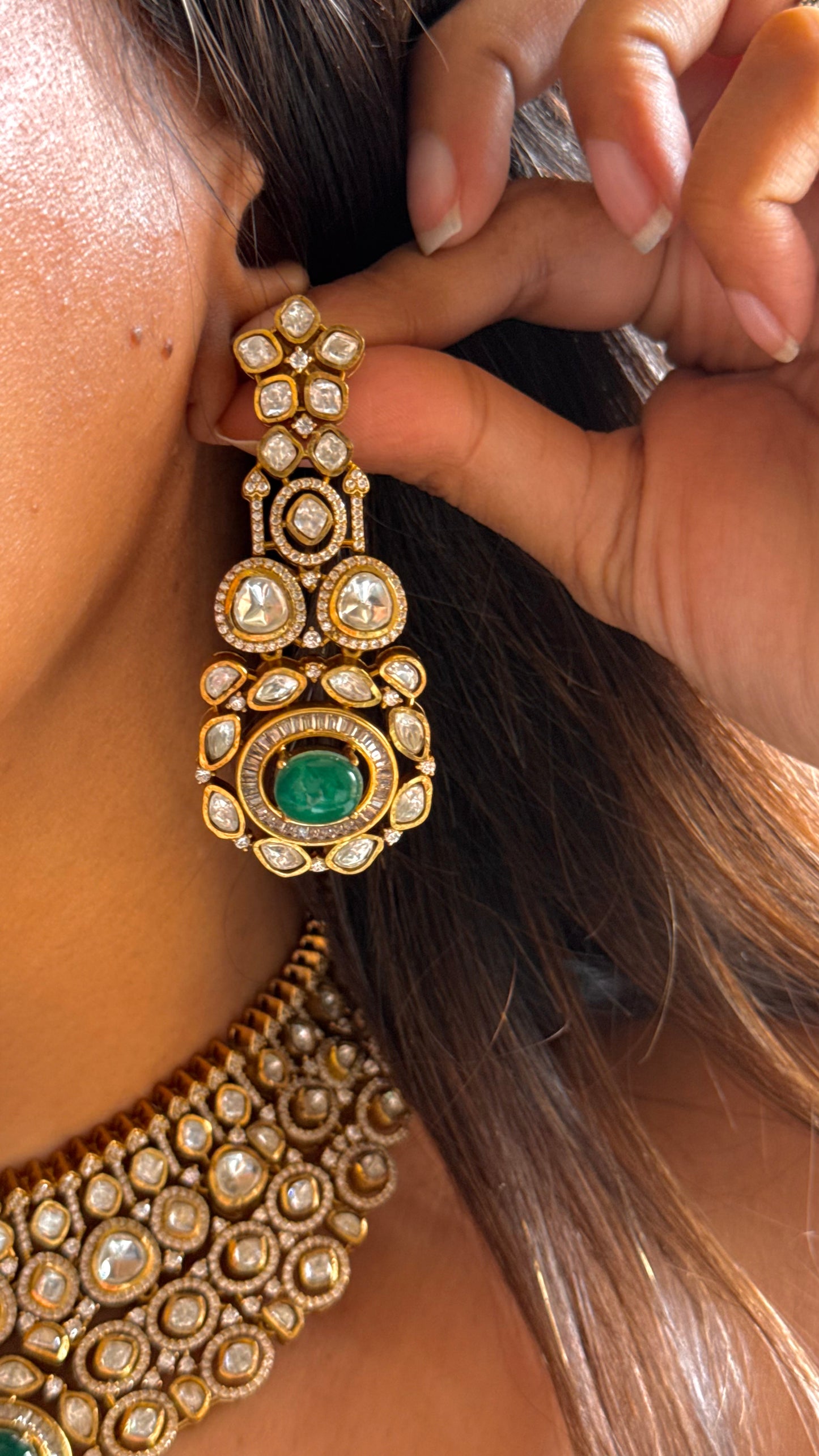 Emerald doublet stone real moissanite necklace