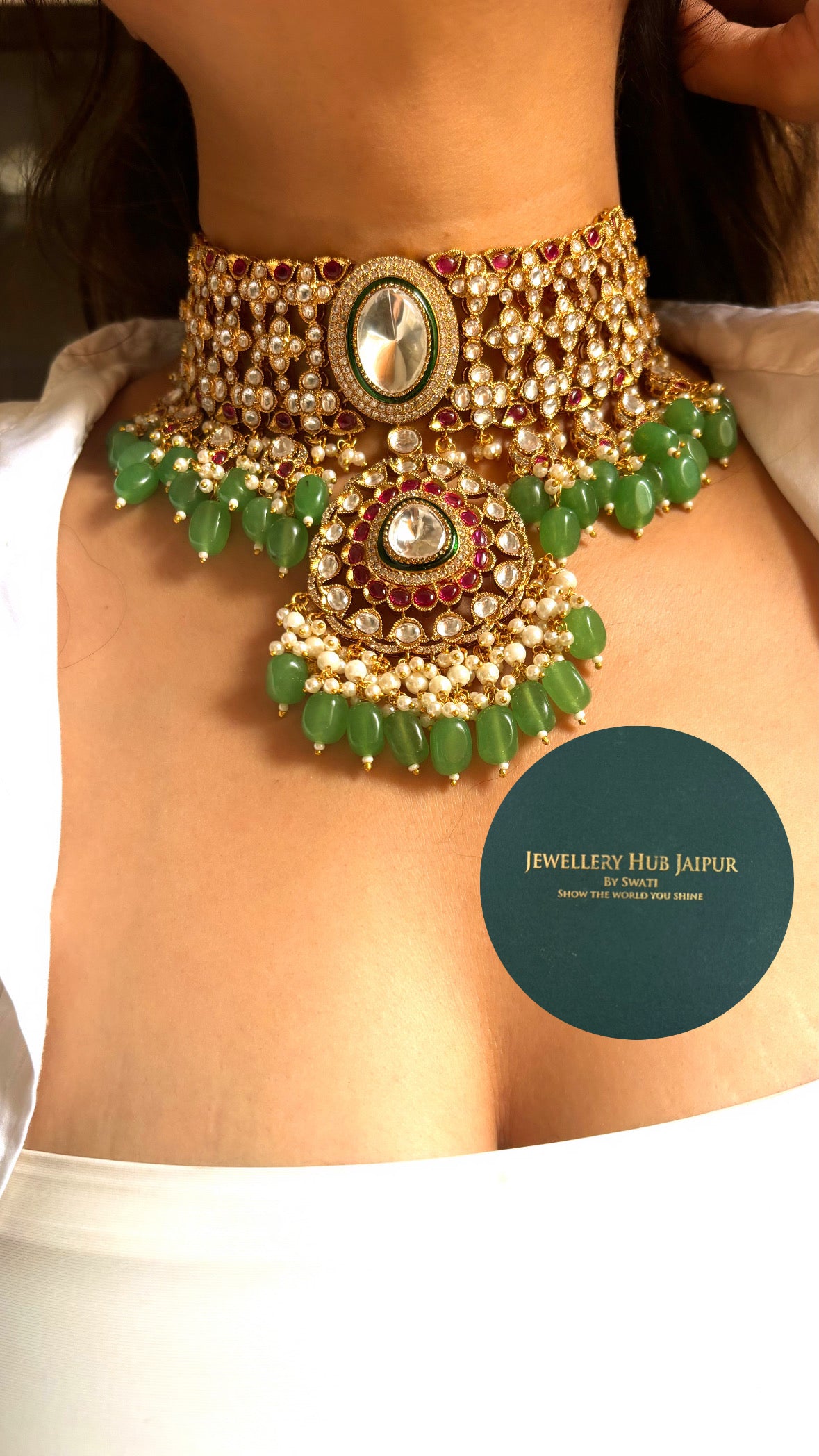 Polki ruby and mint choker set