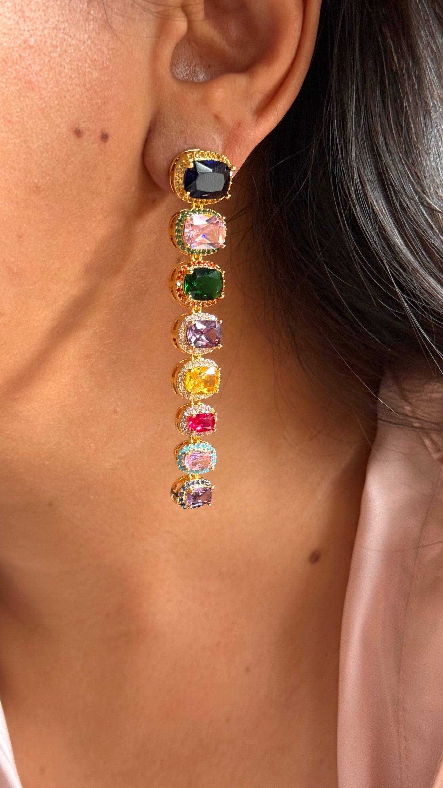 Gold-Plated Multi-Gemstone Linear danglers