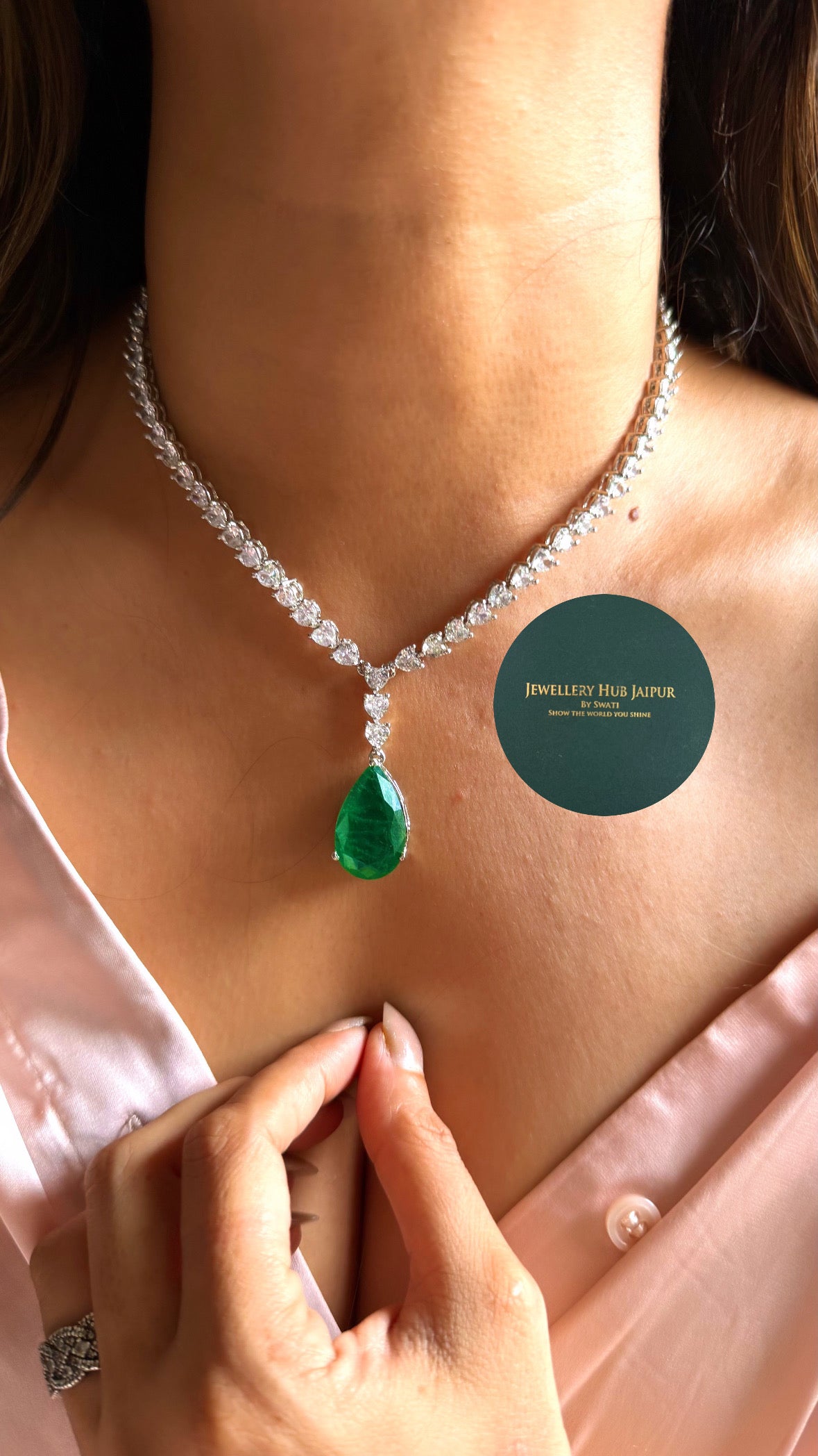 Emerald doublet drop cocktail cz diamond minimal set