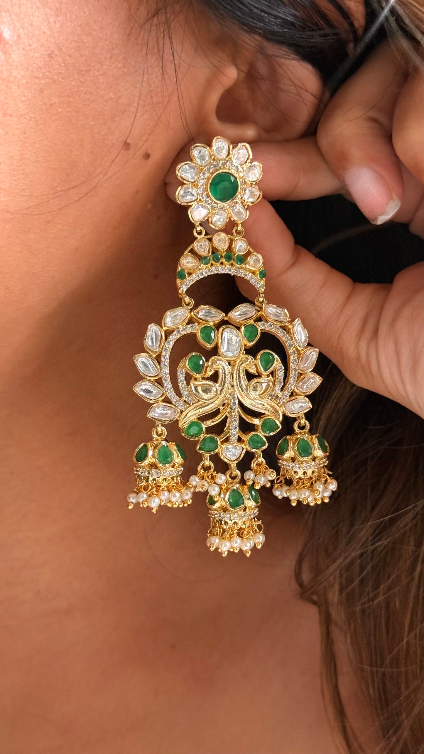 Real moissanite emerald designer danglers