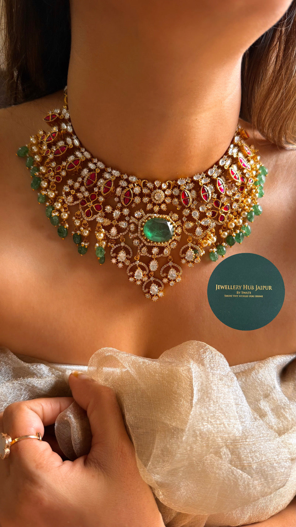 Emerald doublet ruby royal heritage collar necklace