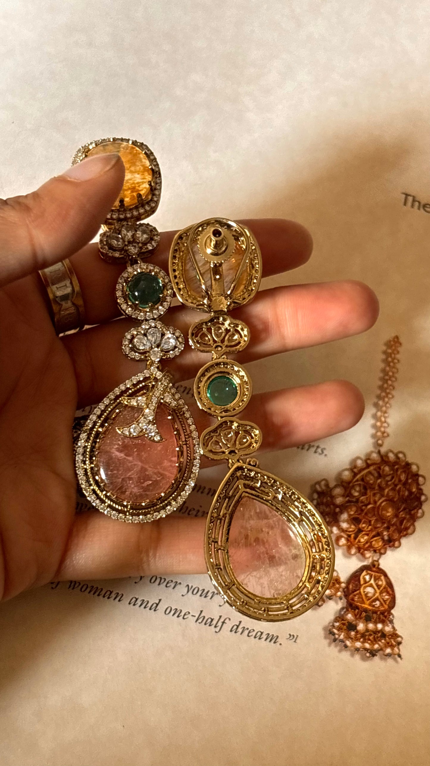 Sabya inspired with peach cz diamond Earrings