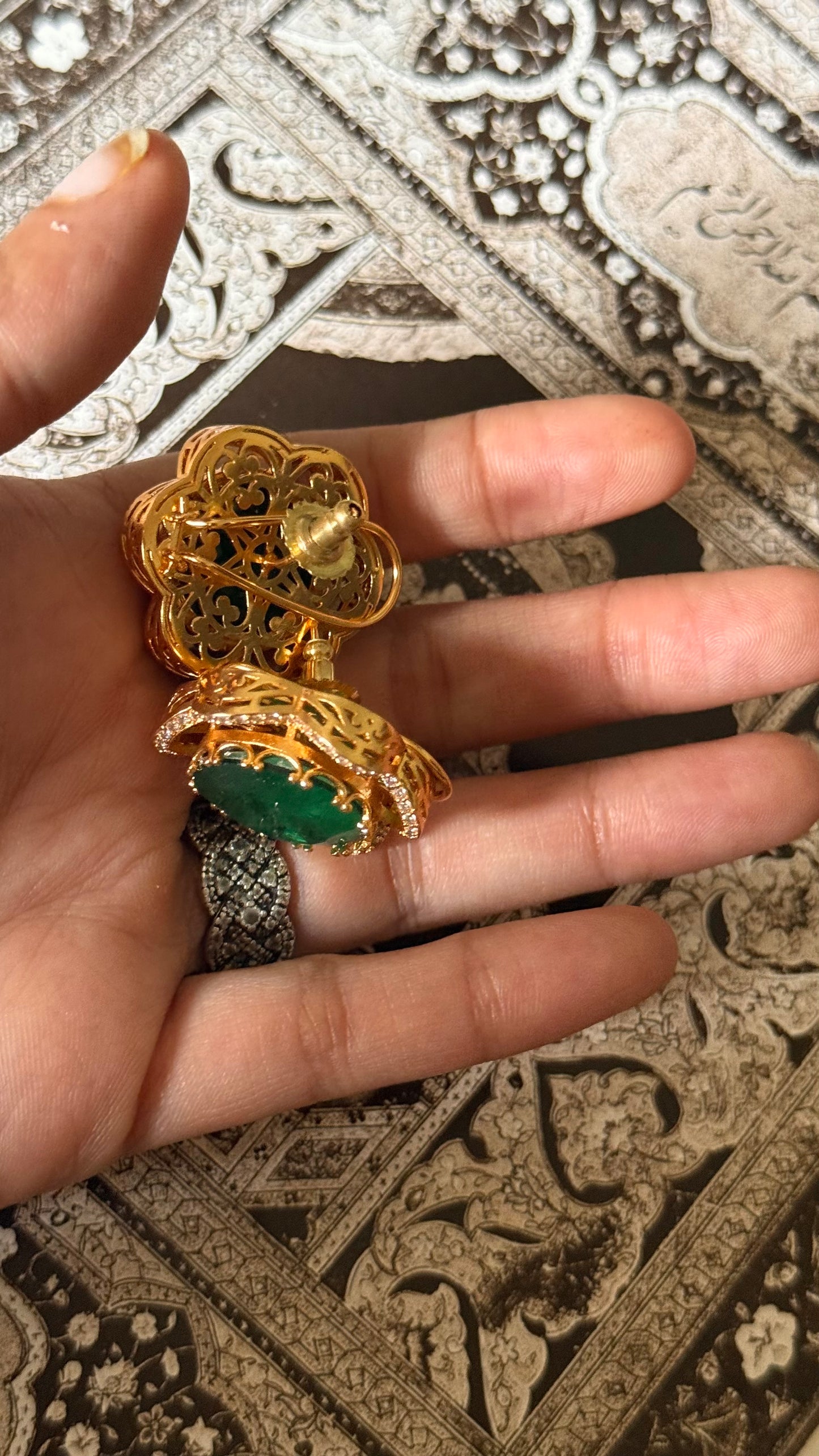 Emerald doublet floral design studs