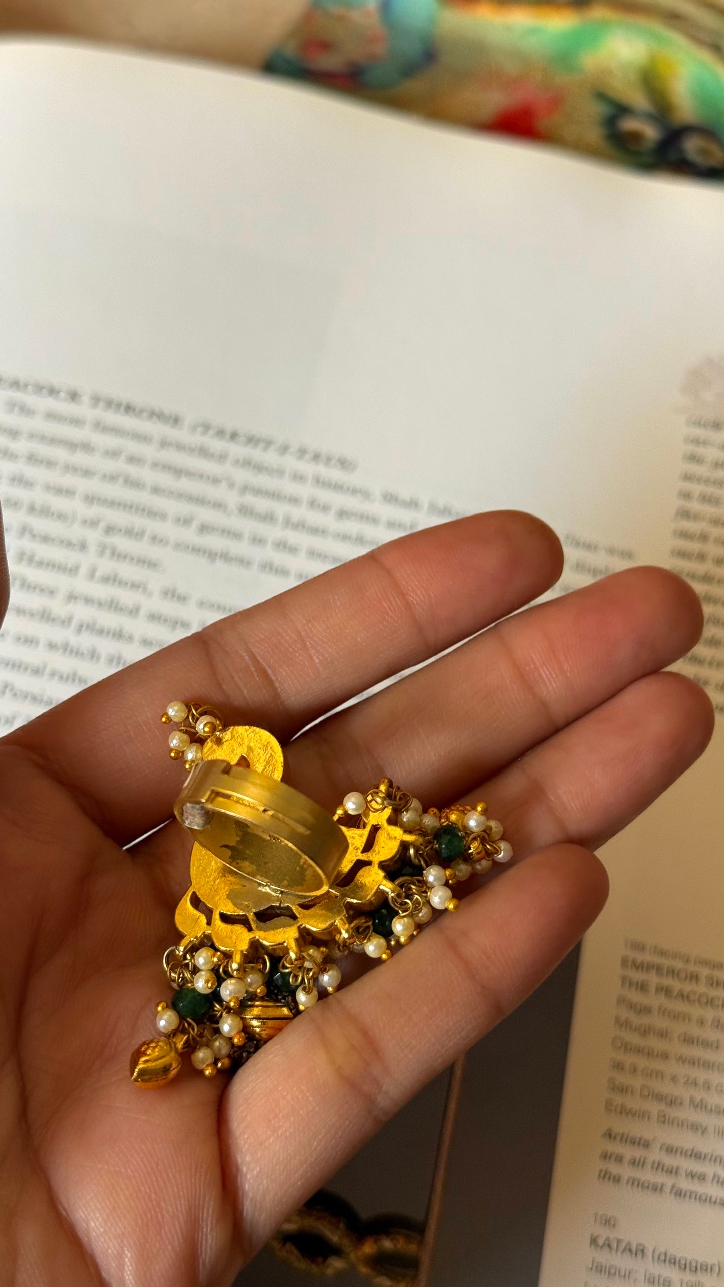 Peacock inspired paachi kundan ring