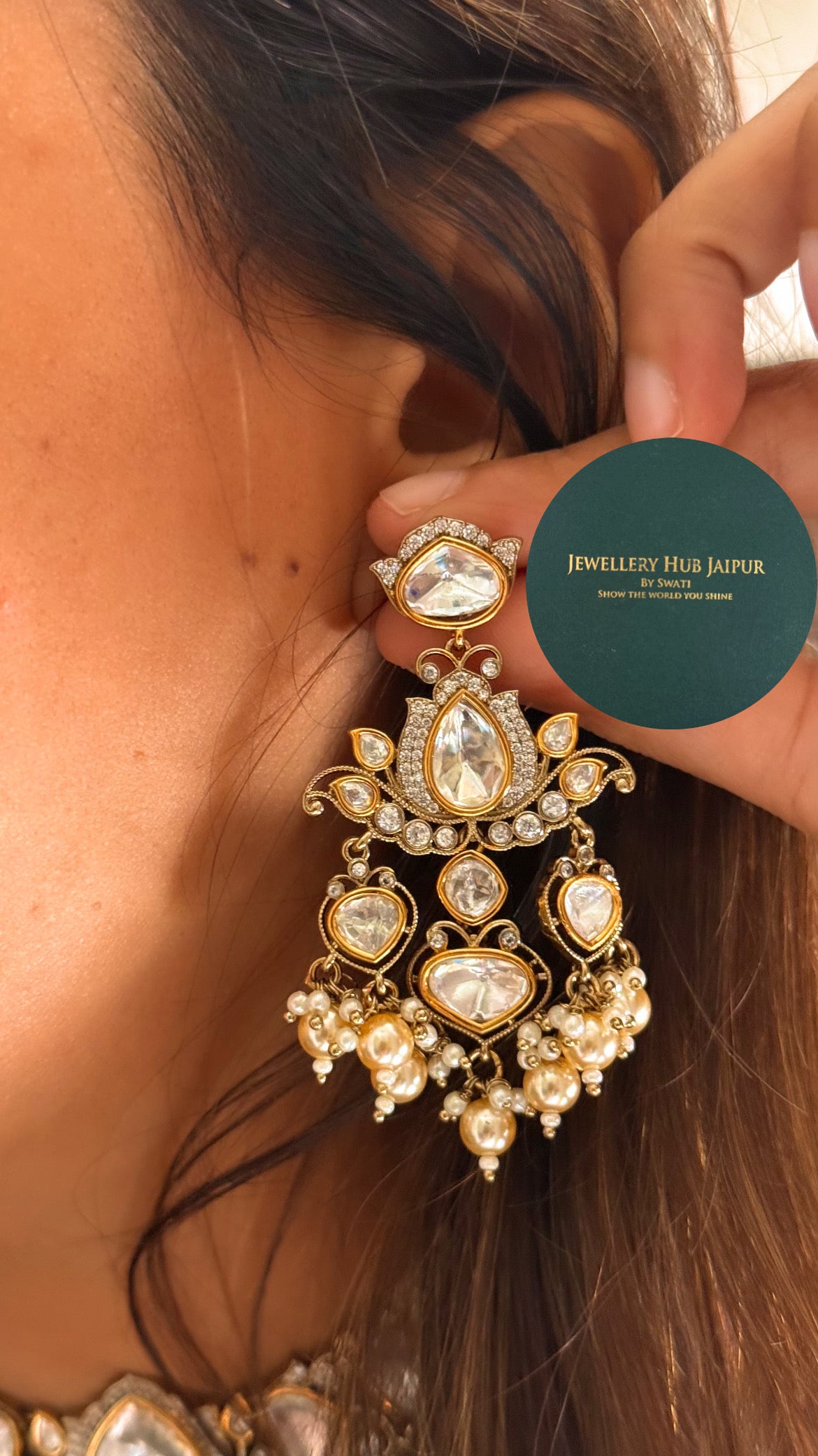 Moissanite polki with pearl drops rajwada choker set