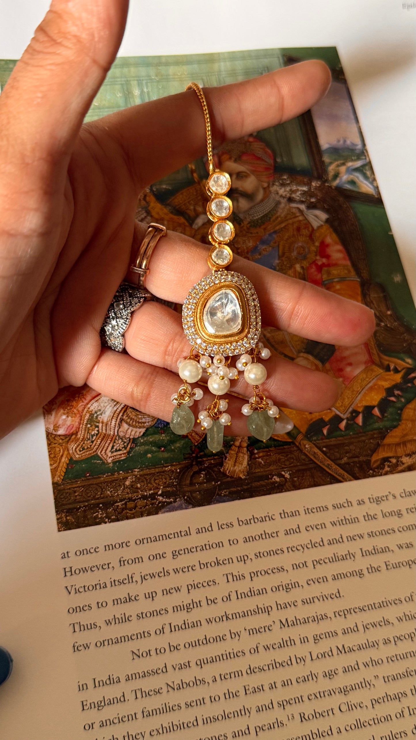 Polki with moissanite & mint drop maangtika