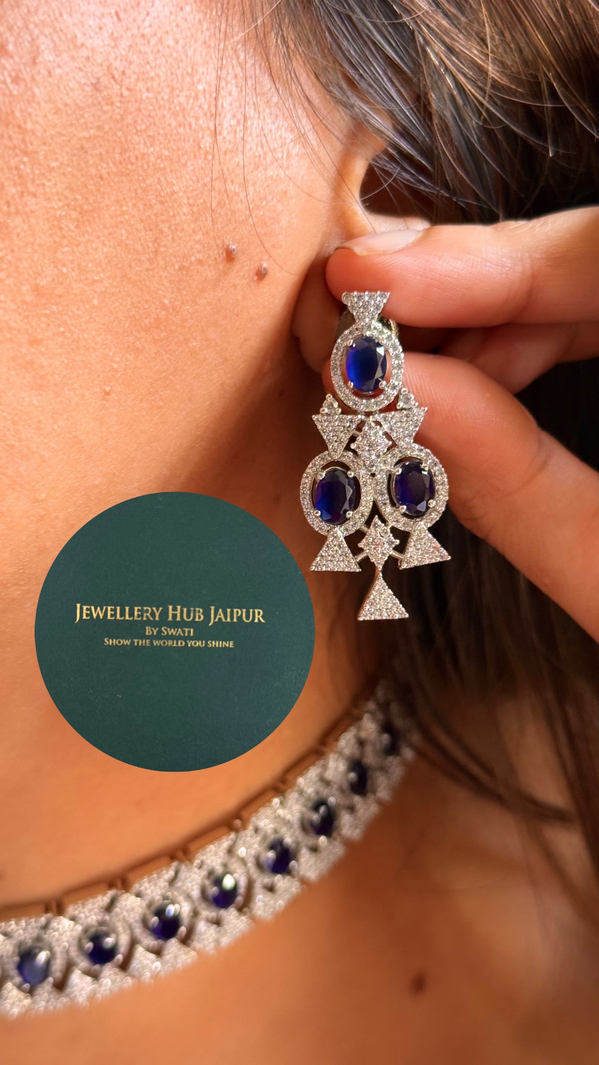 Sapphire cz diamond cocktail minimal choker set