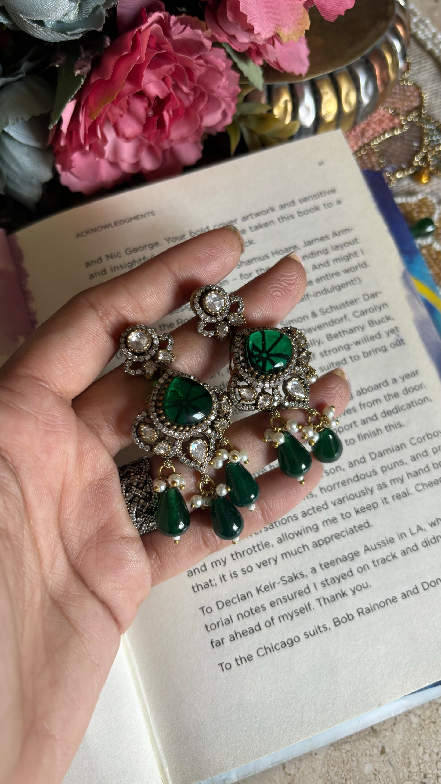 Emerald Moissanite doublet collar necklace with earrings