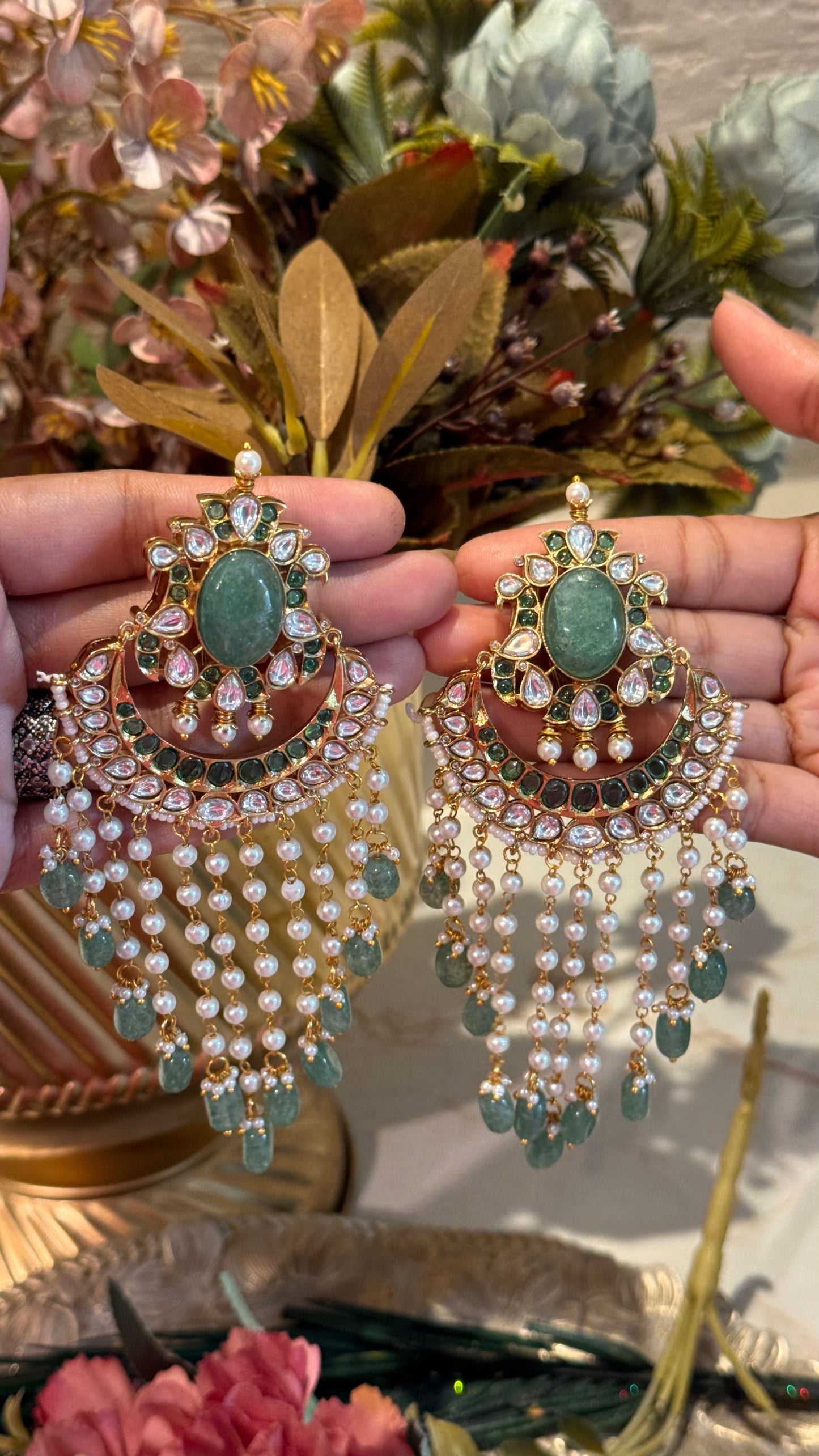 Mint & Emerald handmade chamdbali