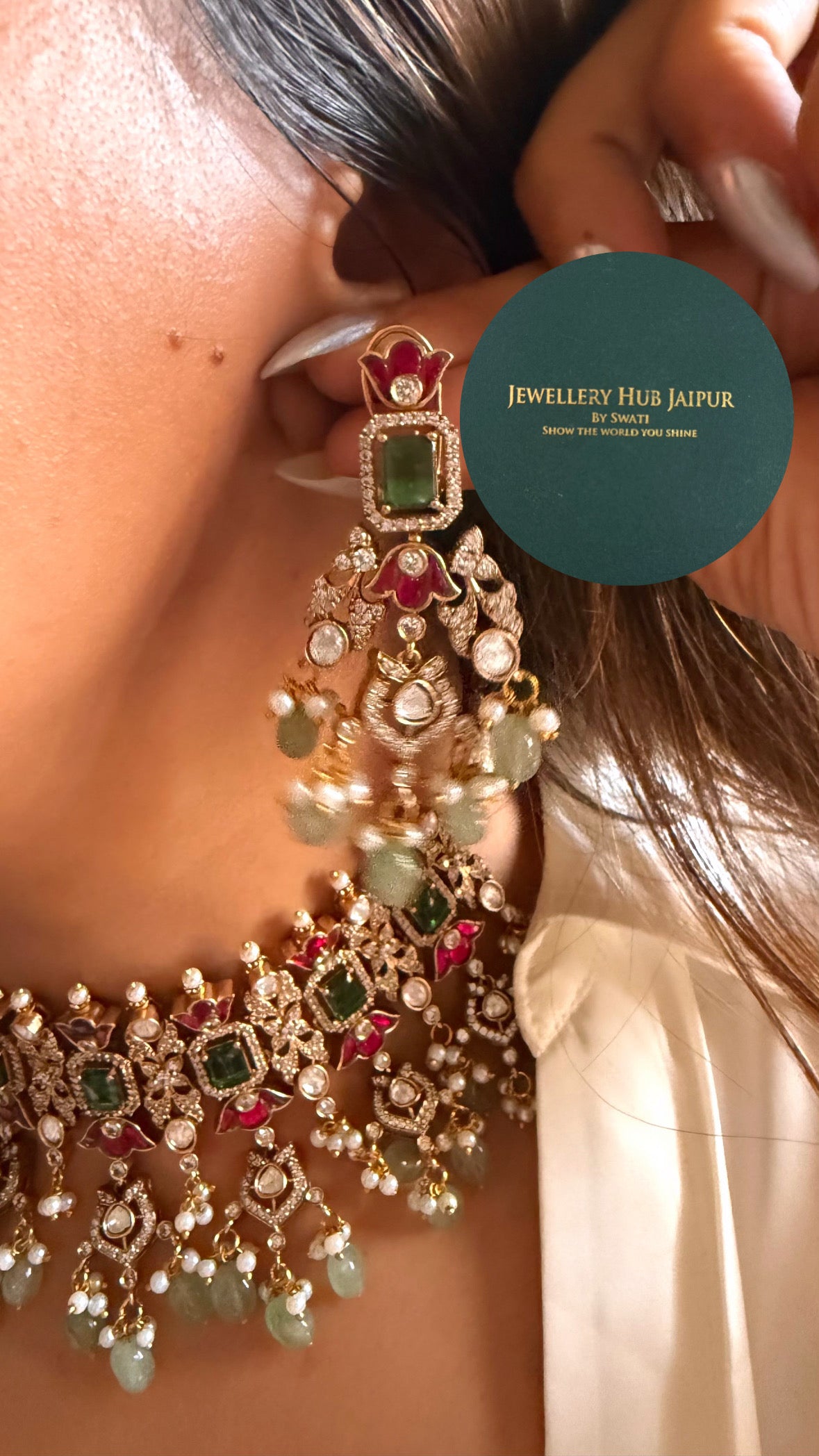 Mint & rani pink moissanite mint drop choker