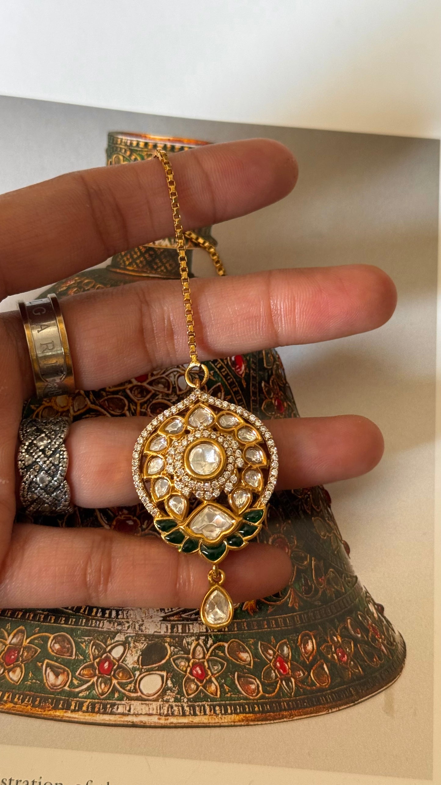Real moissanite emerald takkar maangtikka