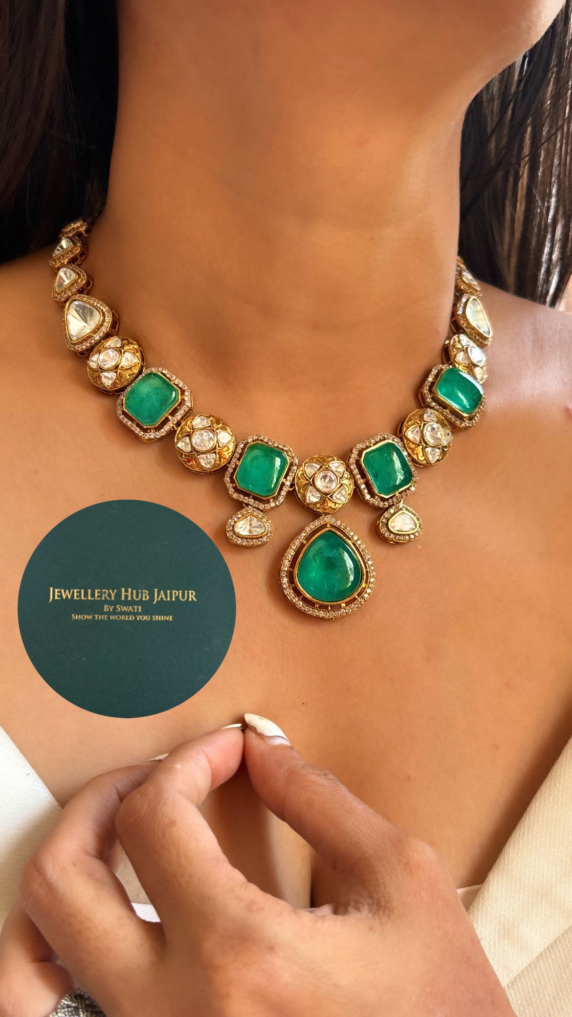 Emerald mint victorian gold collar necklace set