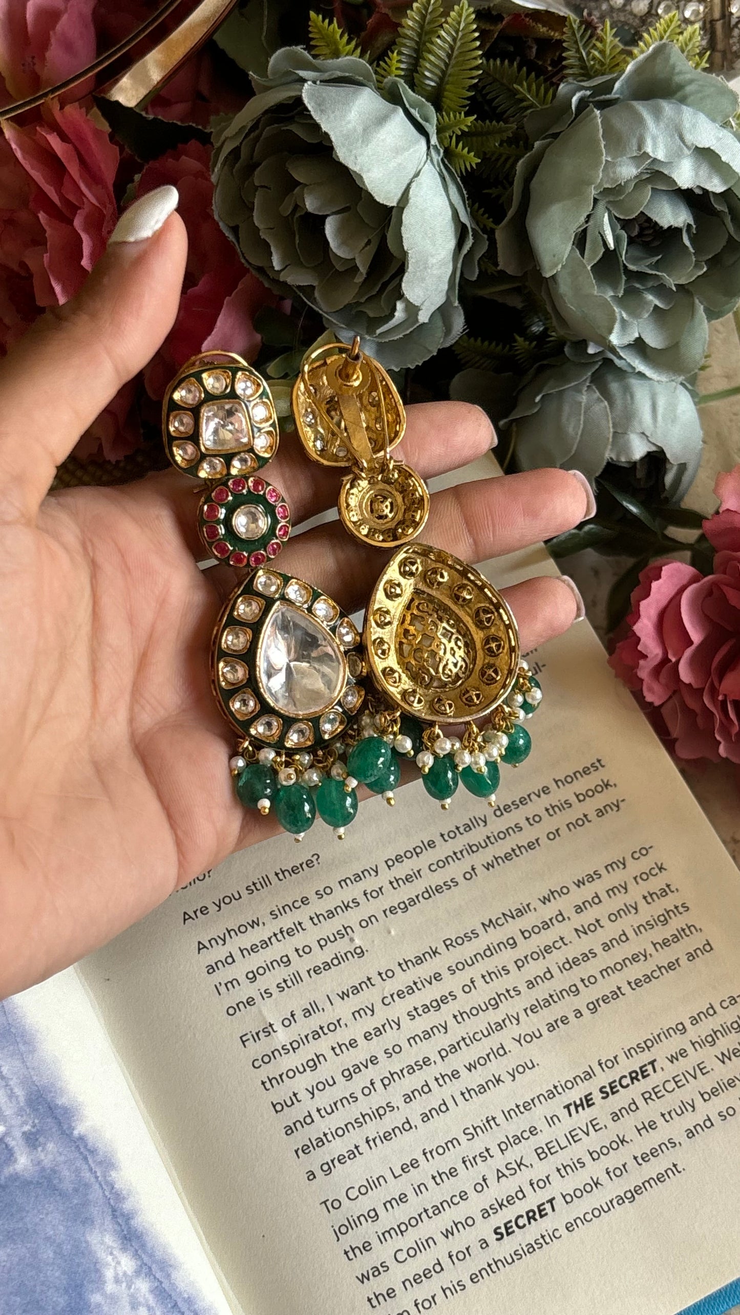 Emerald ruby meenakari danglers