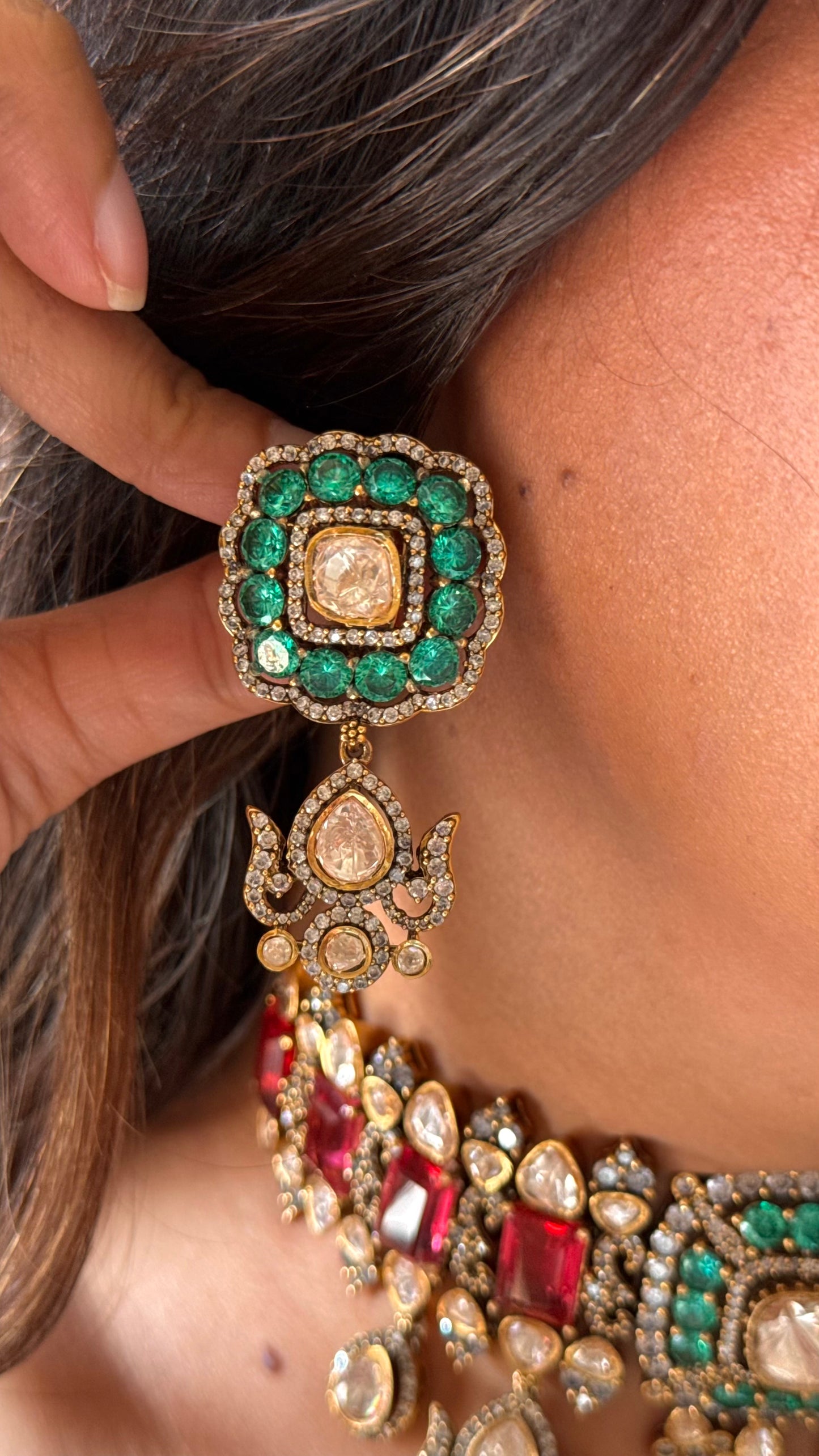 mint & ruby peeli polki moissanite necklace